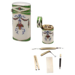 Antique GEORG ADAM SCHEID 1900 Enameled Guilloche Etui Necessaire box In .800 Silver
