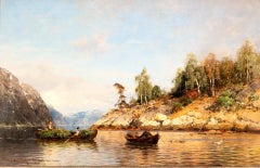 Summer in the fjords, Oil on canvas by Georg Anton Rasmussen, 1842 - 1912