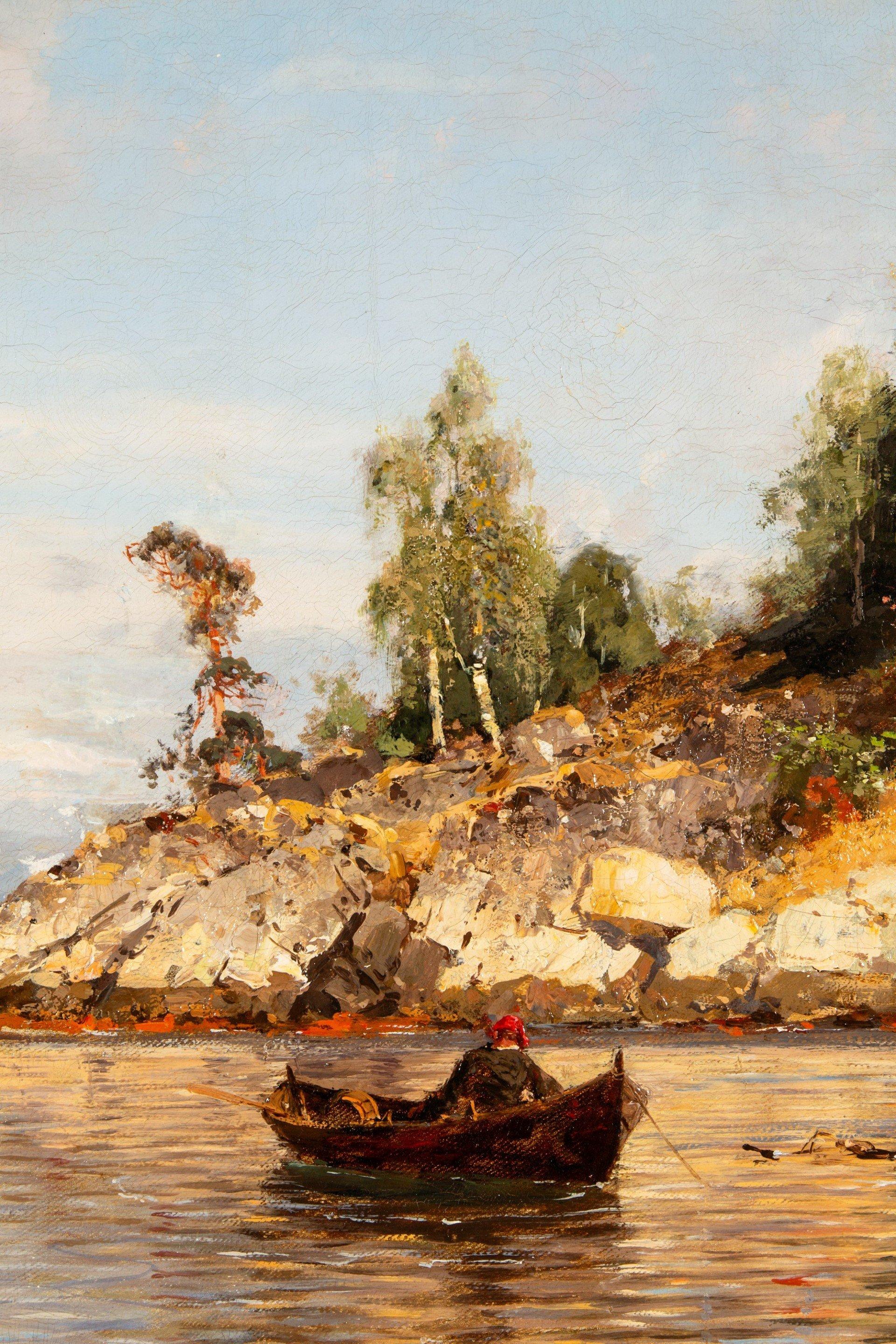 Summer in the fjords, Oil on canvas by Georg Anton Rasmussen, 1842 - 1912 For Sale 4