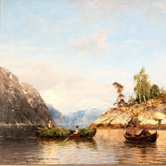 Vintage Summer in the fjords, Oil on canvas by Georg Anton Rasmussen, 1842 - 1912