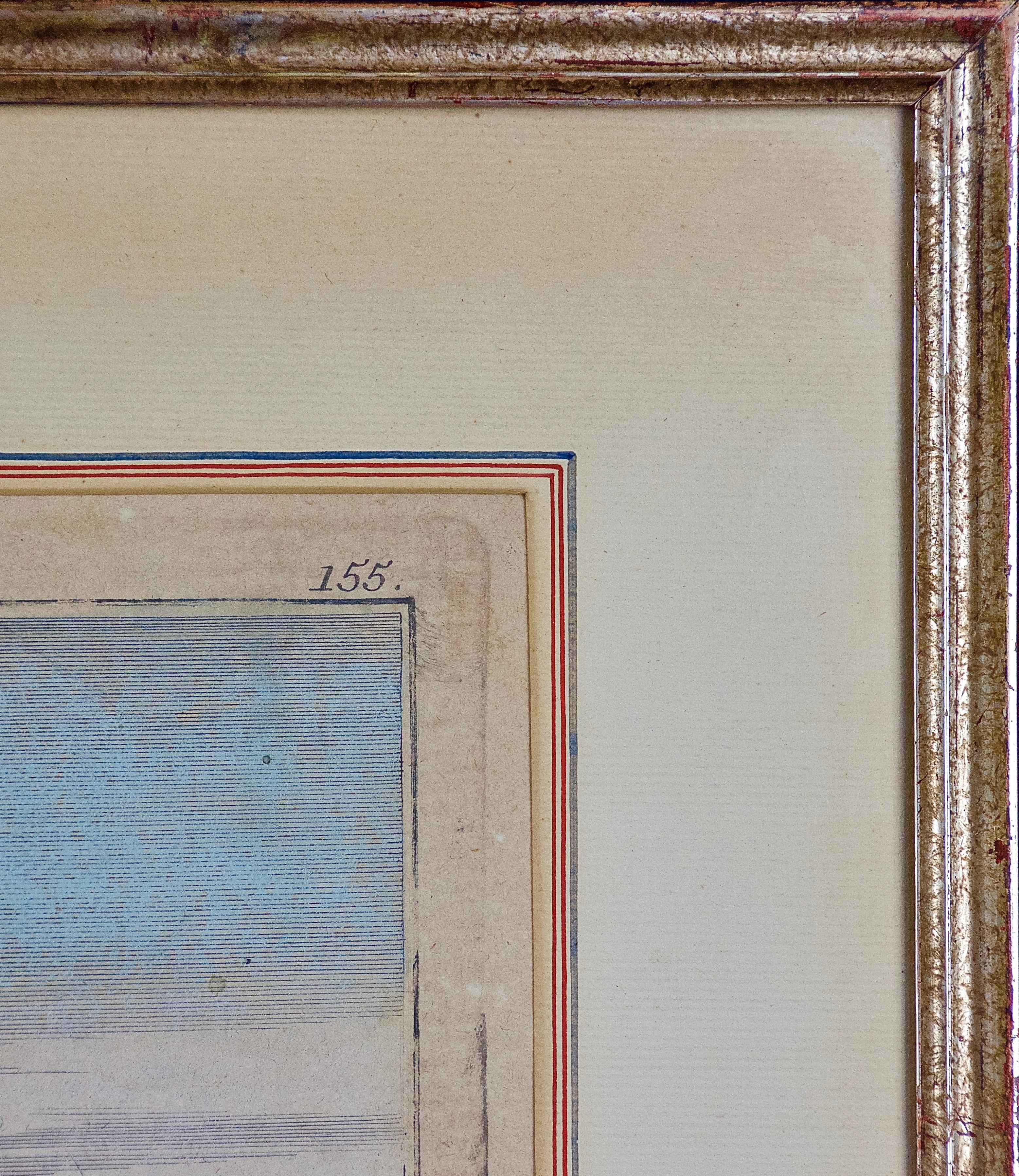 A framed 18th century copper-plate hand colored Vue d'optique engraving entitled: 
