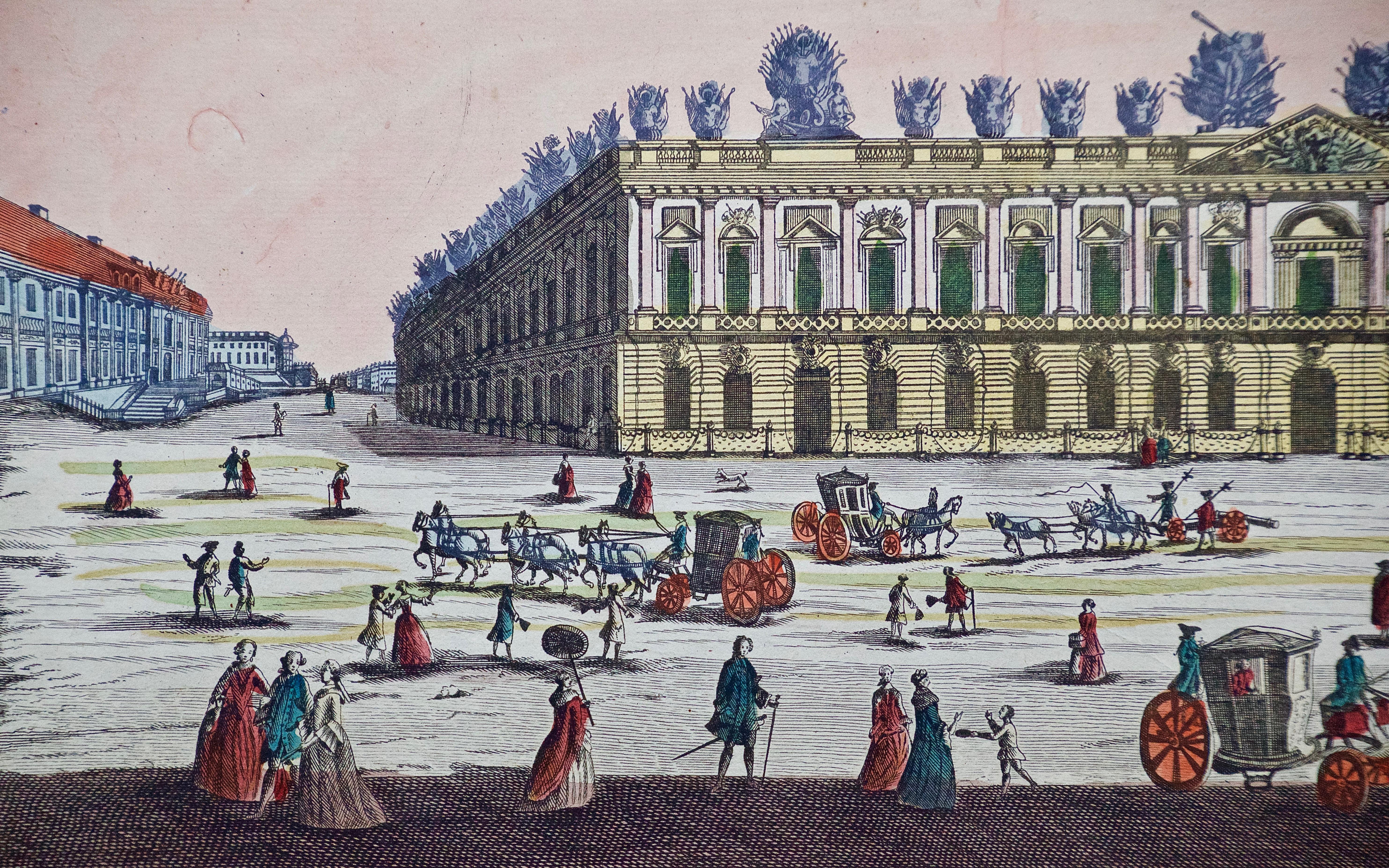 A Pair of Hand Colored Probst Vue d’optique Engravings of Berlin Architecture 5