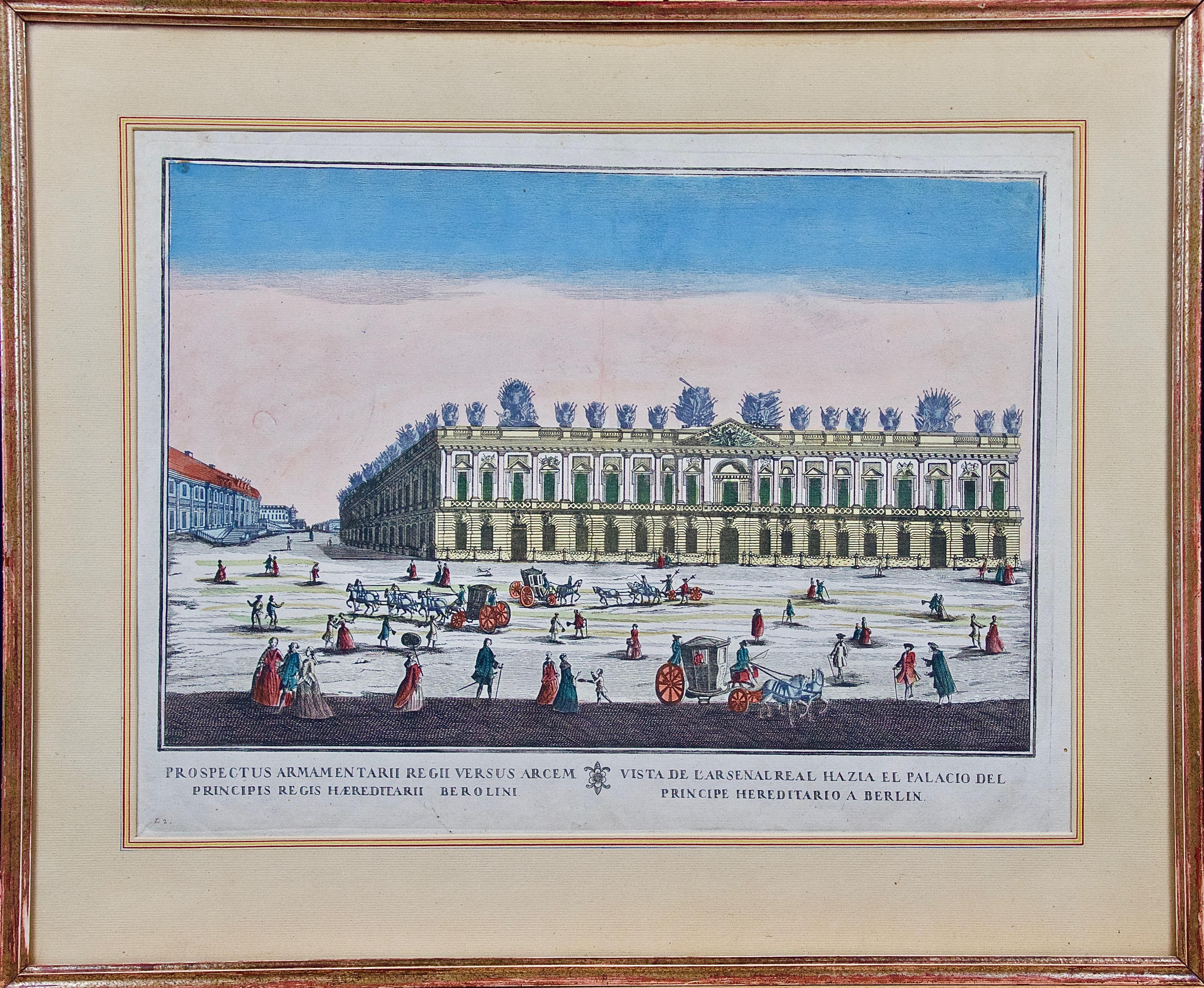 A Pair of Hand Colored Probst Vue d’optique Engravings of Berlin Architecture 3