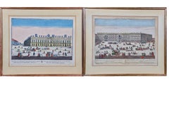 A Pair of Hand Colored Probst Vue d’optique Engravings of Berlin Architecture 