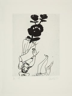 Die Frau, rechte Seite - Contemporary, Etching, Women, Romantic, Roses