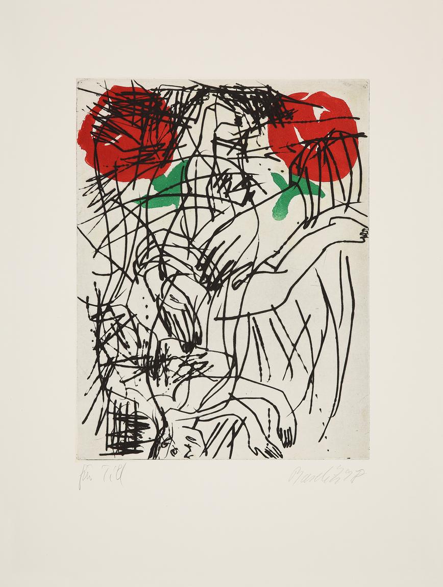 Ein Stück Hinterglas - Contemporary, Etching, Person, Romantic, Roses