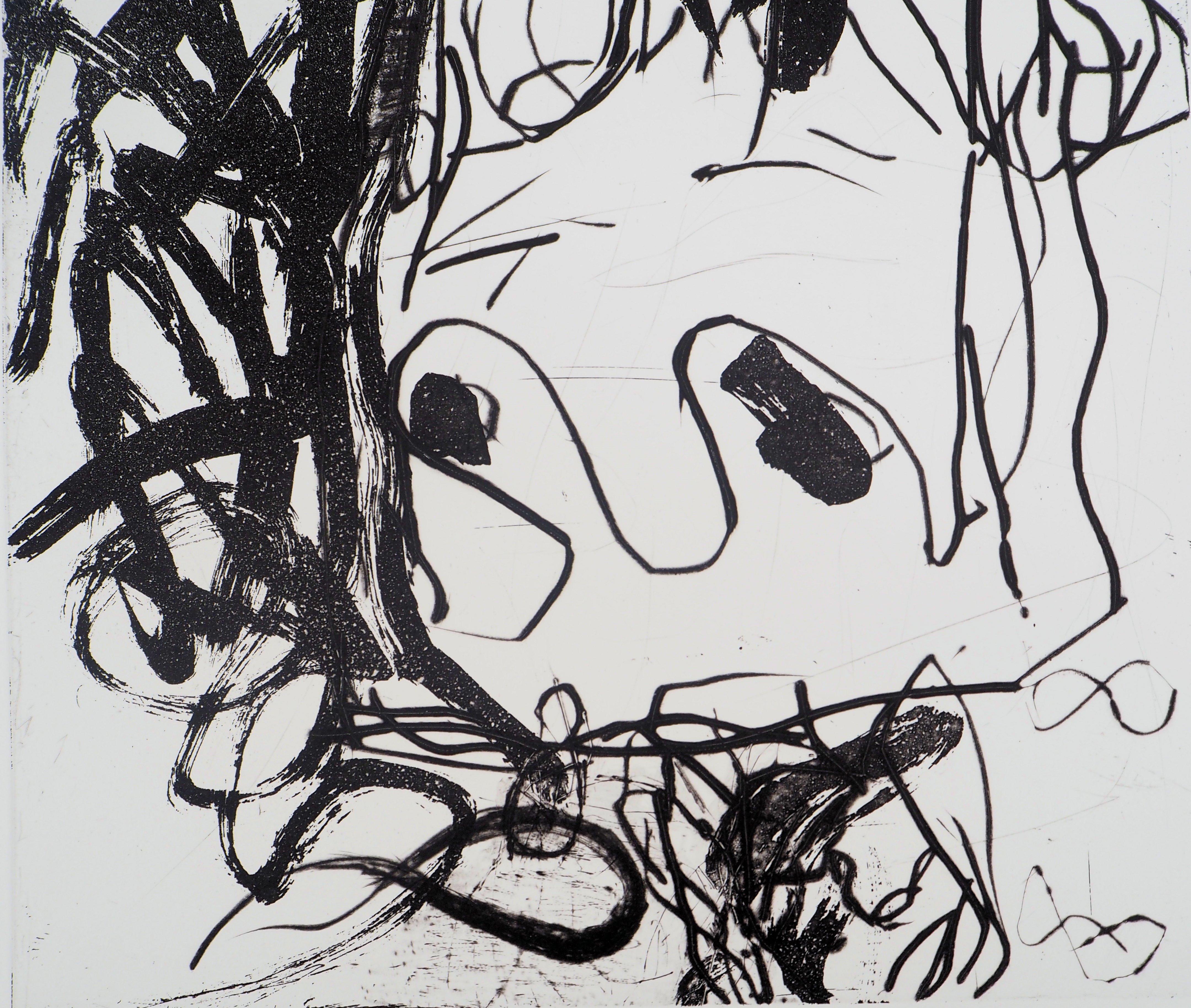 Elke Up Side Down : Tribute to Woman - Original etching - Gray Figurative Print by Georg Baselitz