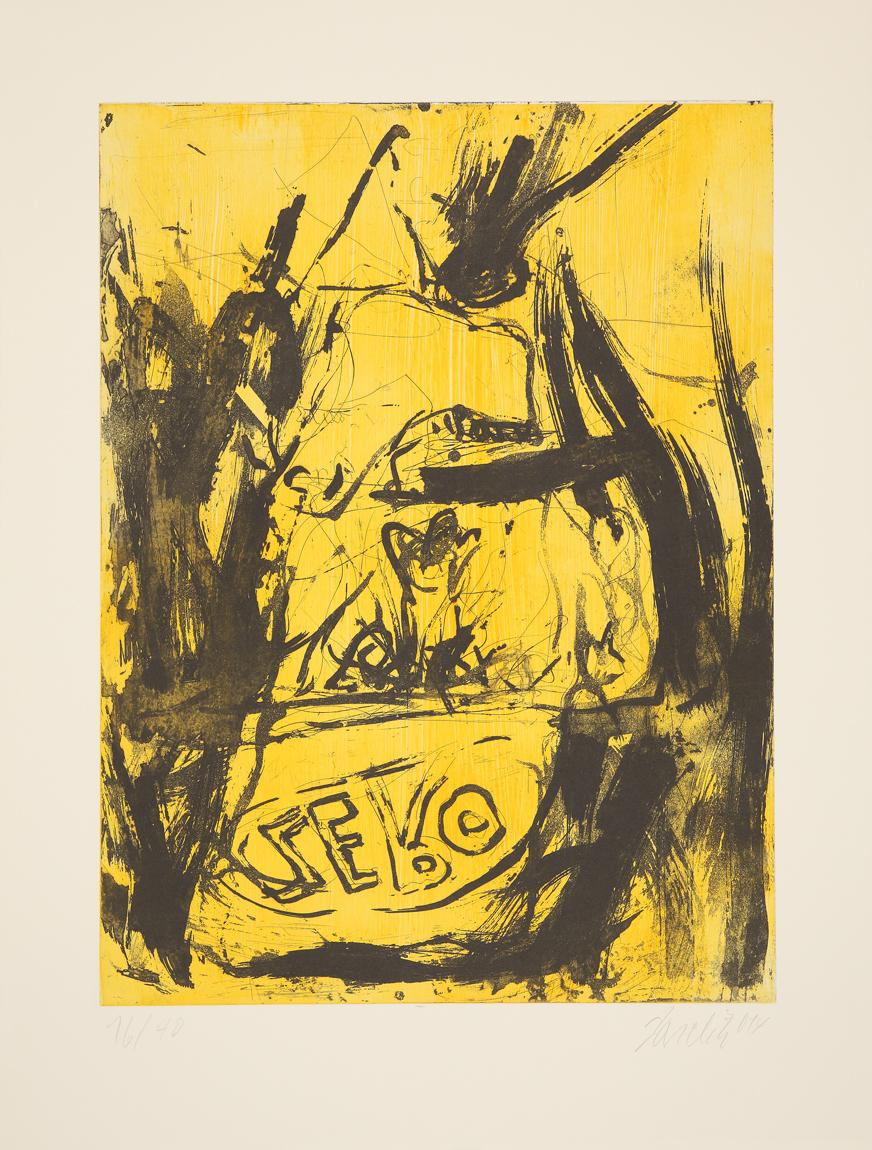 Figurative Print Georg Baselitz - Billing d
adieu - Contemporain, Self-Portrait, Artistics, CAP, Jaune
