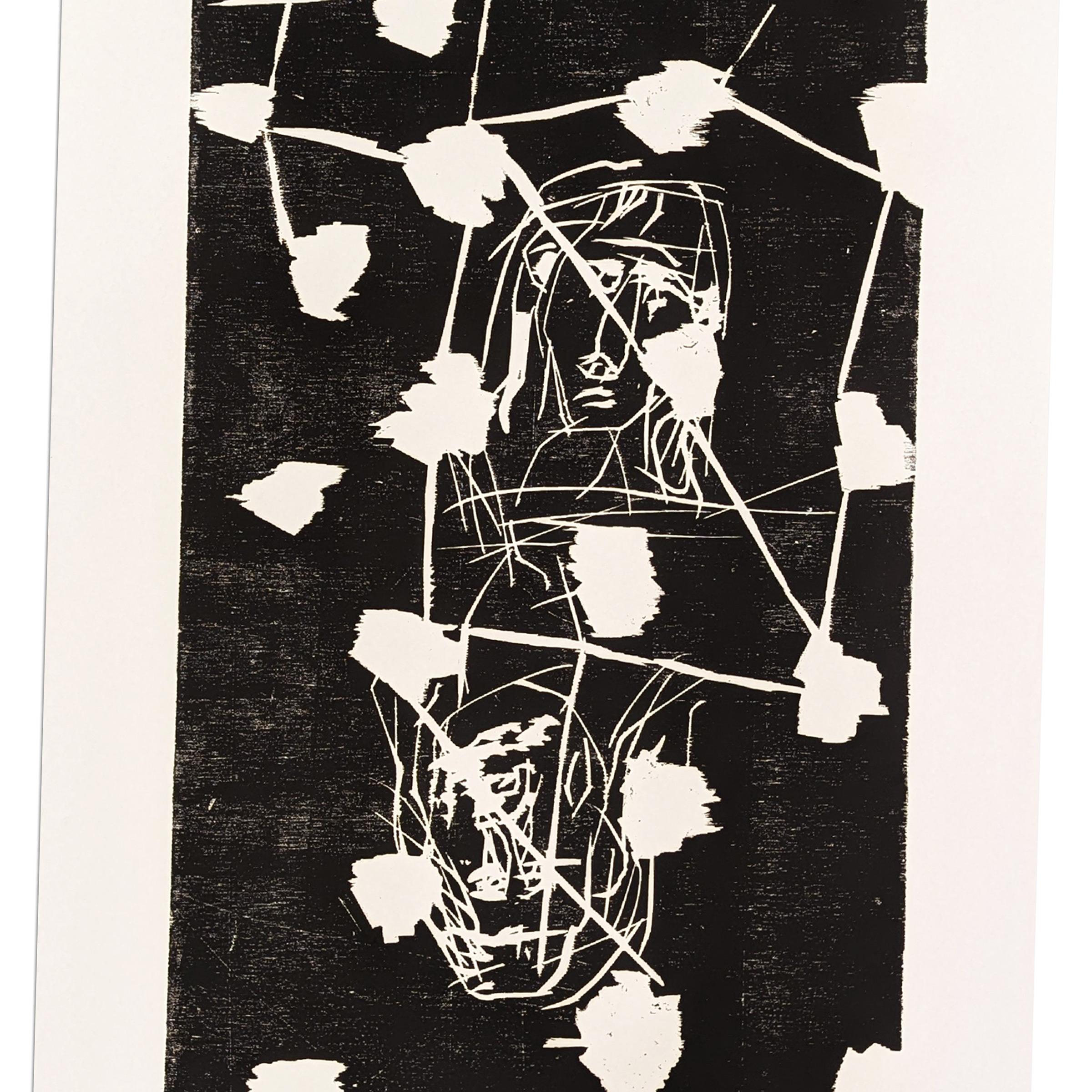 Georg Baselitz, 45 – August: Woodcut on Paper from 1990, Signed Print For Sale 1