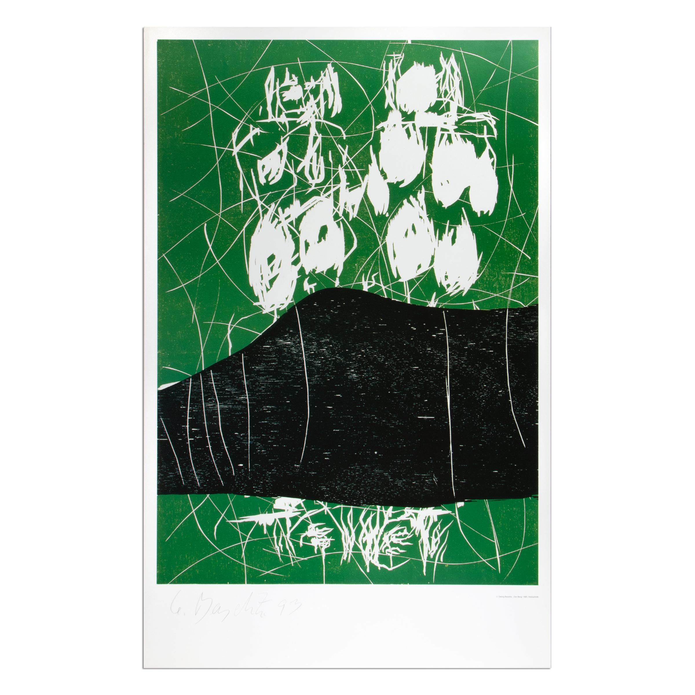 Georg Baselitz (Deutscher, geb. 1938)
Der Berg, 1991/93
Medium: Farboffsetdruck
Abmessungen: 100x 63,5 cm
Auflagenhöhe: Unbekannt (vermutlich 100-200)
Markierungen: Handsigniert und datiert unten links
Herausgeber: Mönchehaus Museum Goslar,