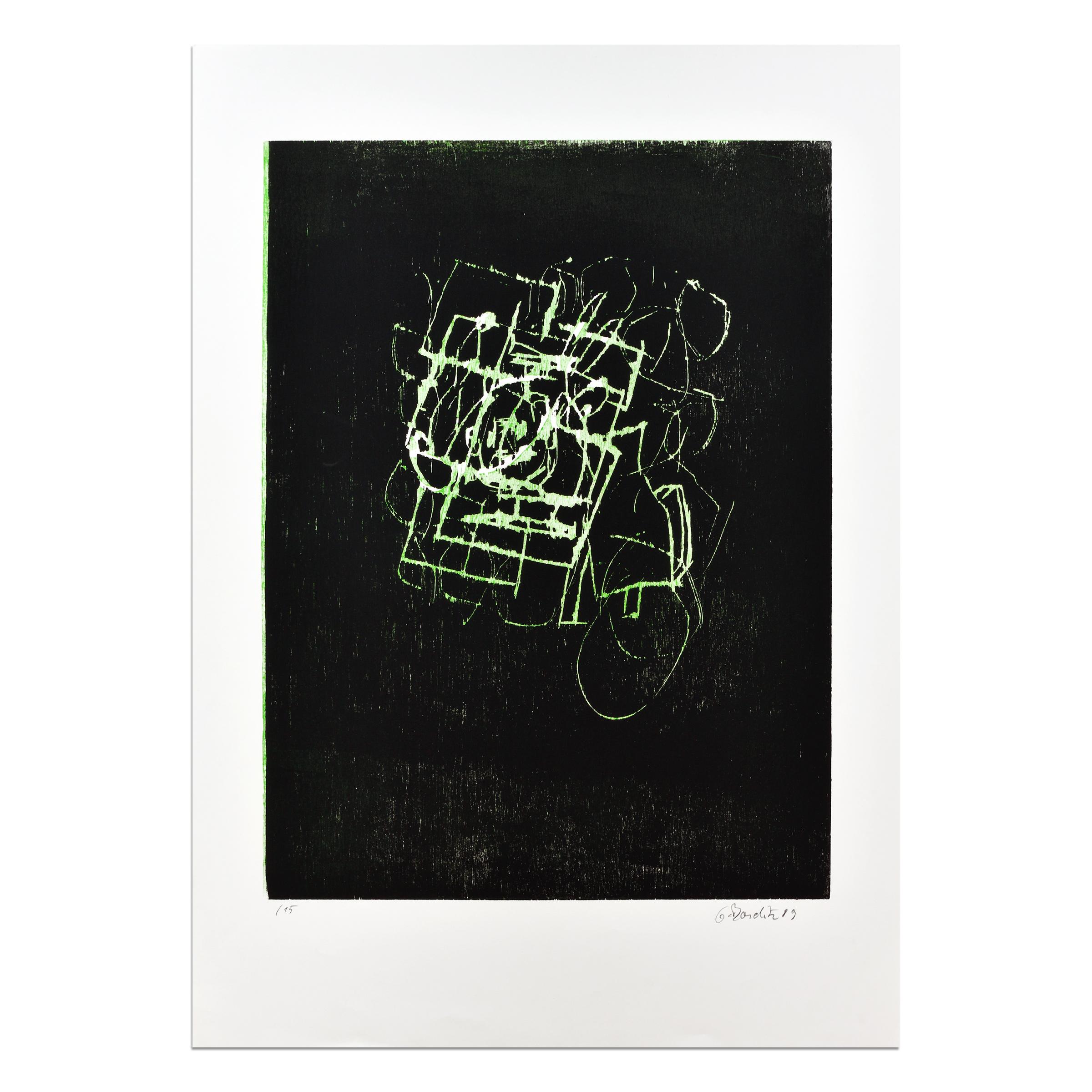 Georg Baselitz (German, b. 1938)
Grüner Hase, 1989
Medium: Woodcut in colors, on wove paper
Dimensions: 86 x 61.2 cm (33.85 x 24 in)
Edition of 15: Hand-signed and numbered
