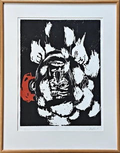 Georg Baselitz Rotes Ohr 1985 Hand Signed And Limited Color Woodcut Contemporary