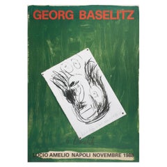 Georg Baselitz, Cartel de exposición firmado, Galería Lucio Amelio, 1988