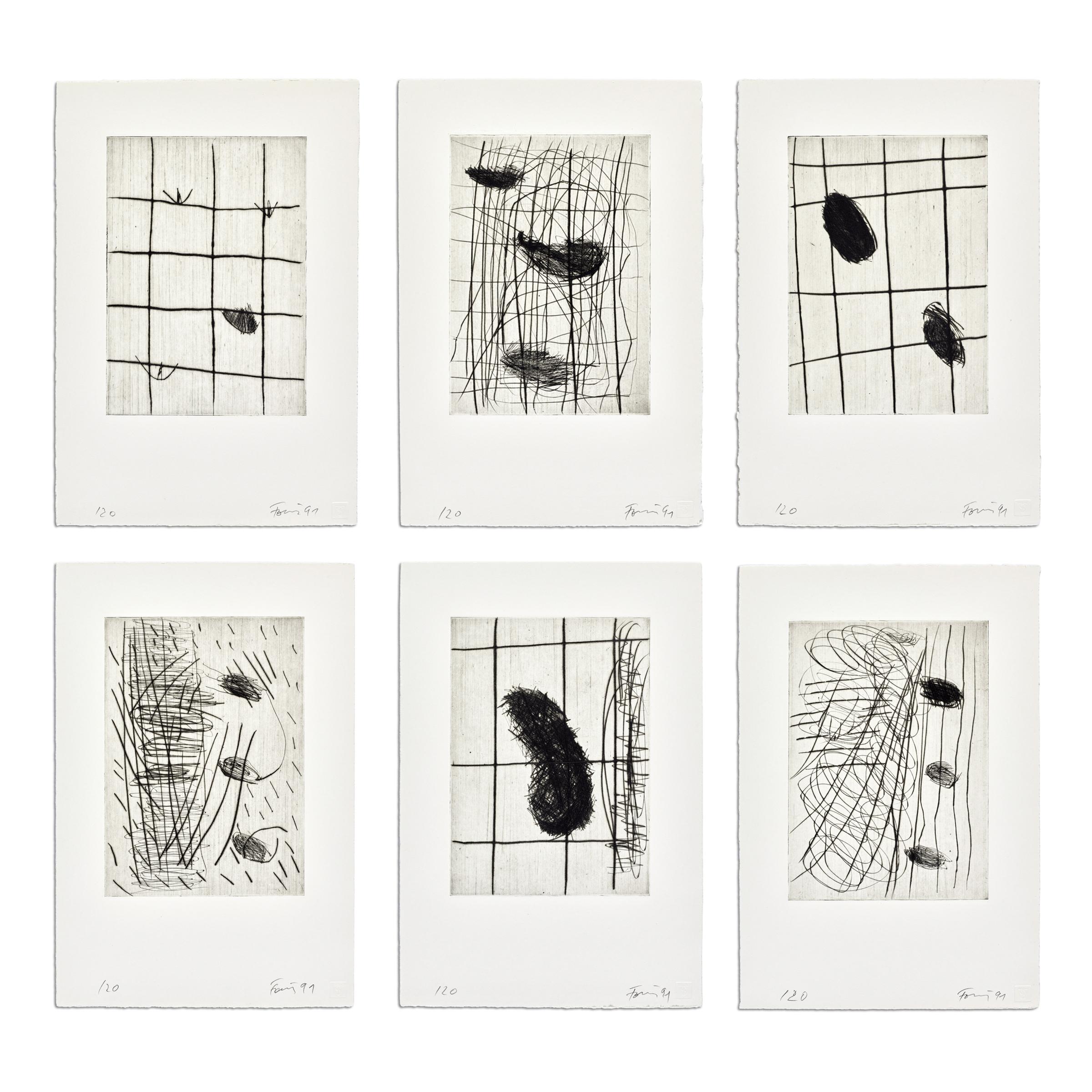 Georg Baselitz Abstract Print - Günther Förg, 6 Radierungen - Signed Etchings, Abstract Art