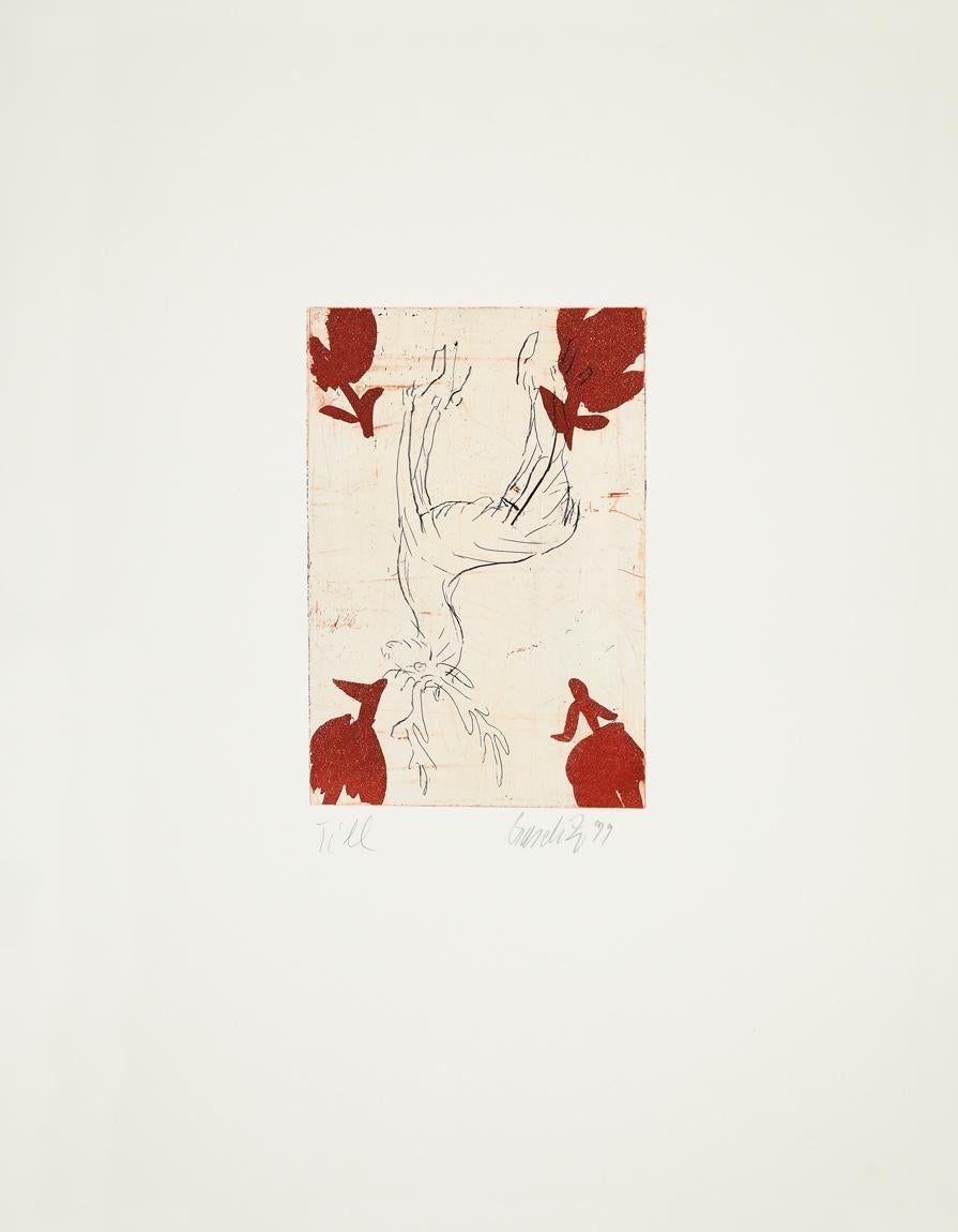 Hirsch - Contemporary, Etching, Deer, Romantic, Roses