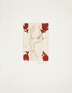 Hirsch - Contemporary, Etching, Deer, Romantic, Roses