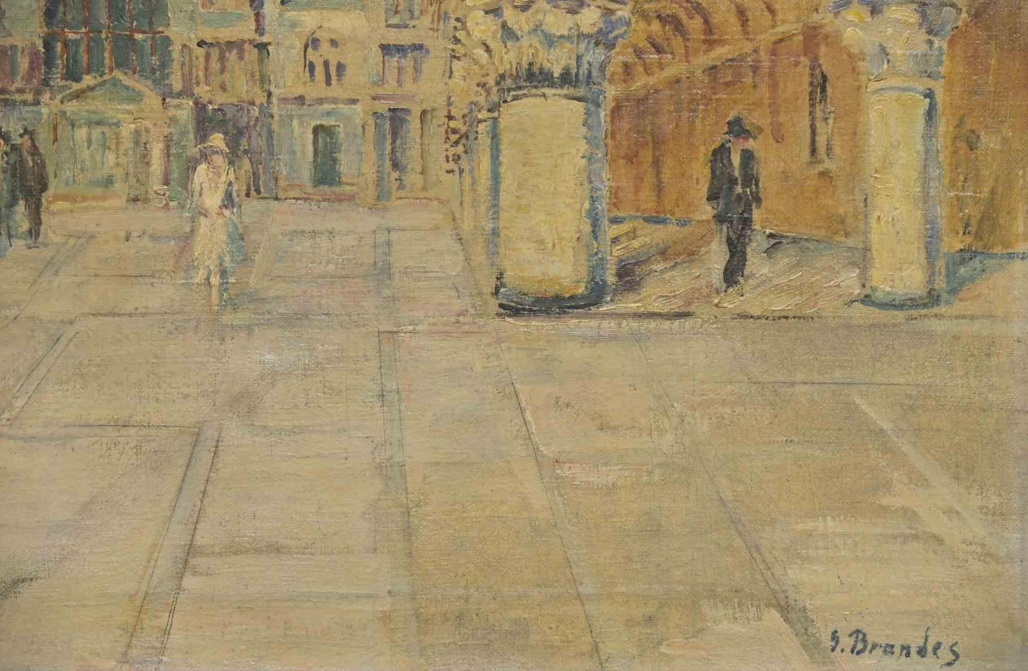 Vue de la place St. Mark's Square... - Peinture à l'huile de Georg Brandes - Début du 20e siècle en vente 1