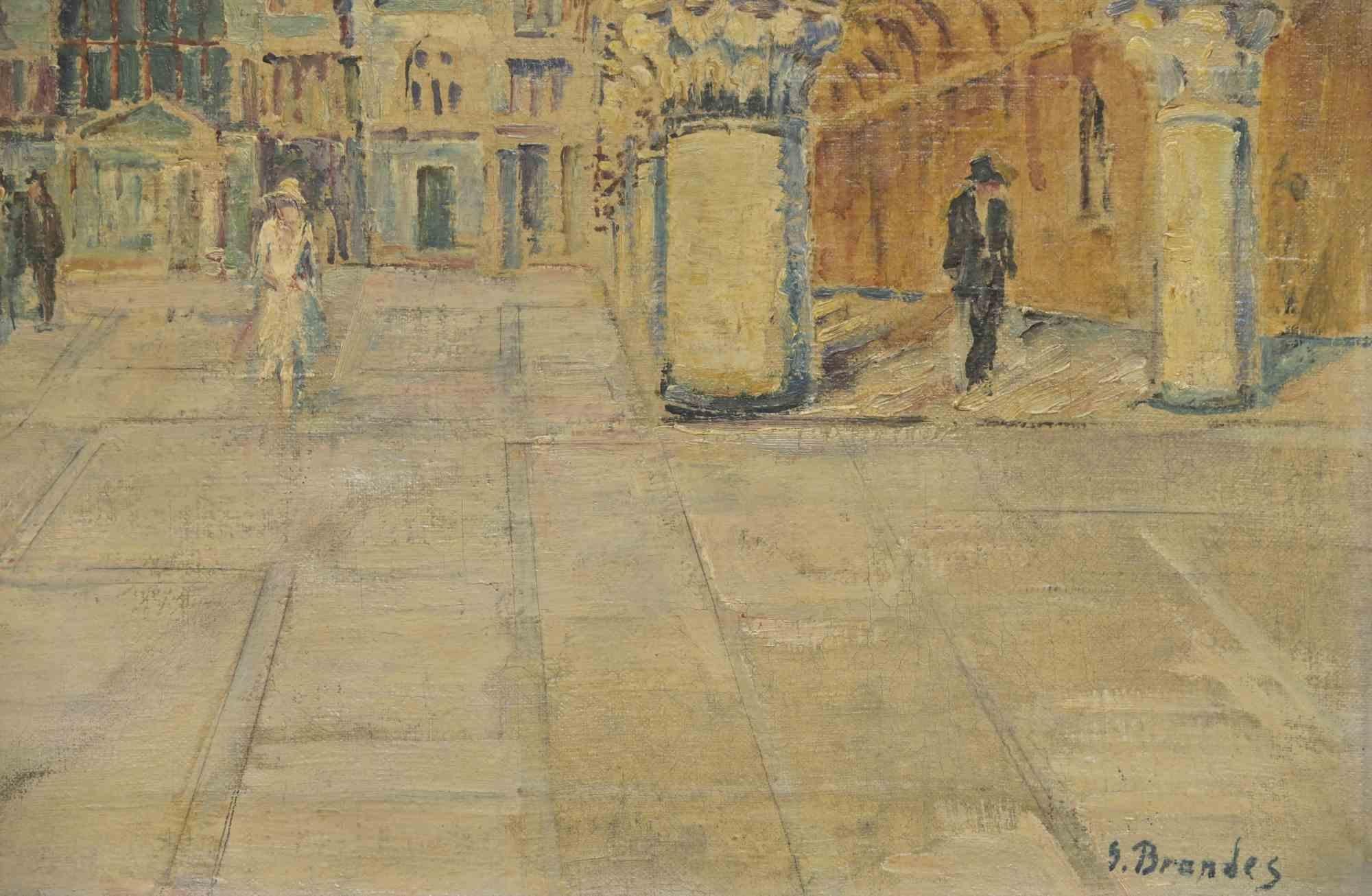 View of St. Mark's Square... - Oil Paint by Georg Brandes - Early 20th Century For Sale 1