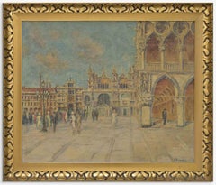 Antique View of St. Mark's Square... - Oil Paint by Georg Brandes - Early 20th Century