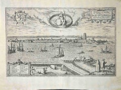 Map of Dordrecht - Etching by G. Braun/F. Hogenberg - Late 16th Century