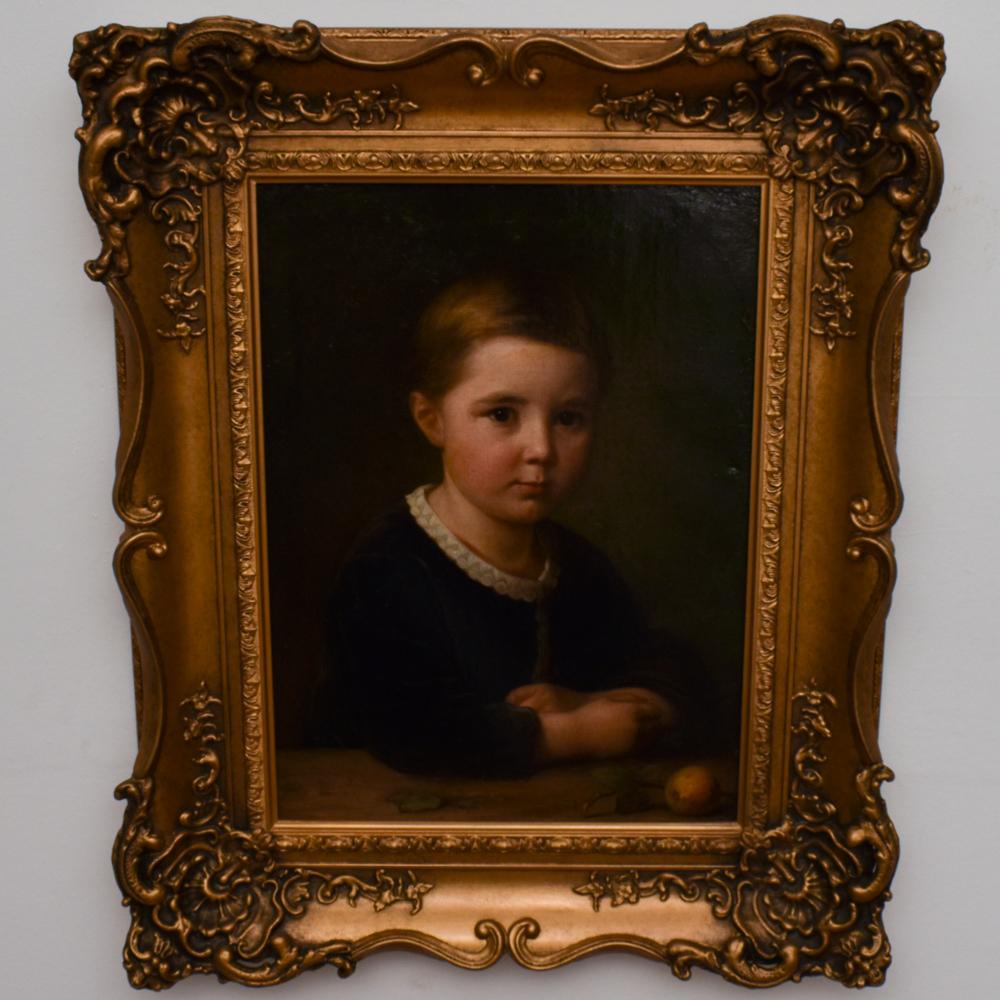 Junge Boy mit Apfeln – Painting von Georg Cornelius