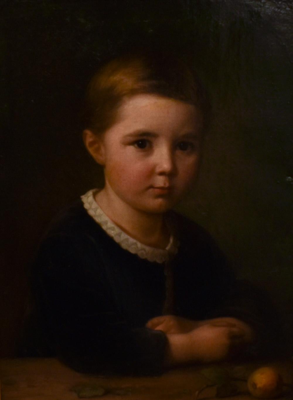 Georg Cornelius Portrait Painting – Junge Boy mit Apfeln