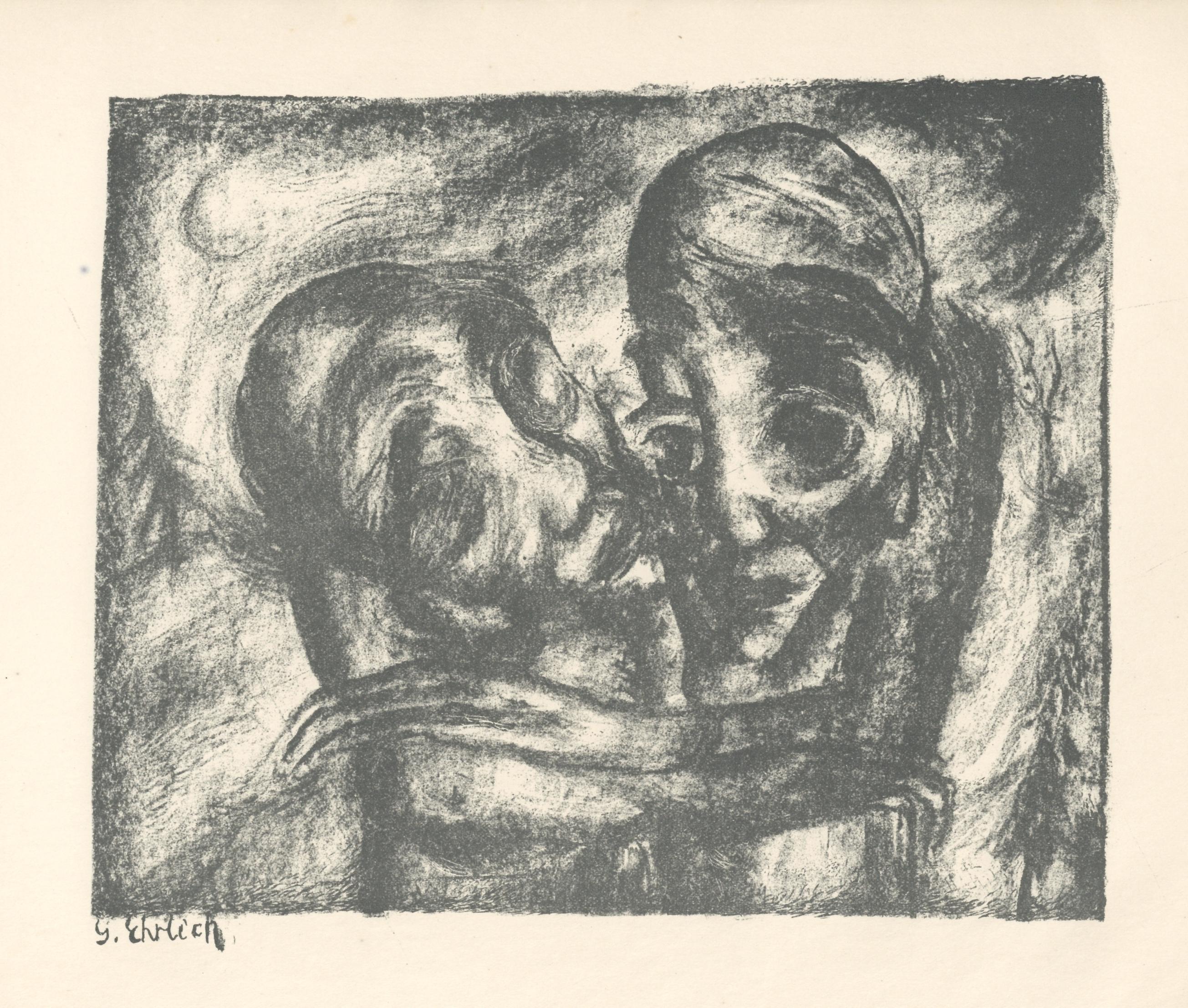 "Tröstung" original lithograph - Print by Georg Ehrlich