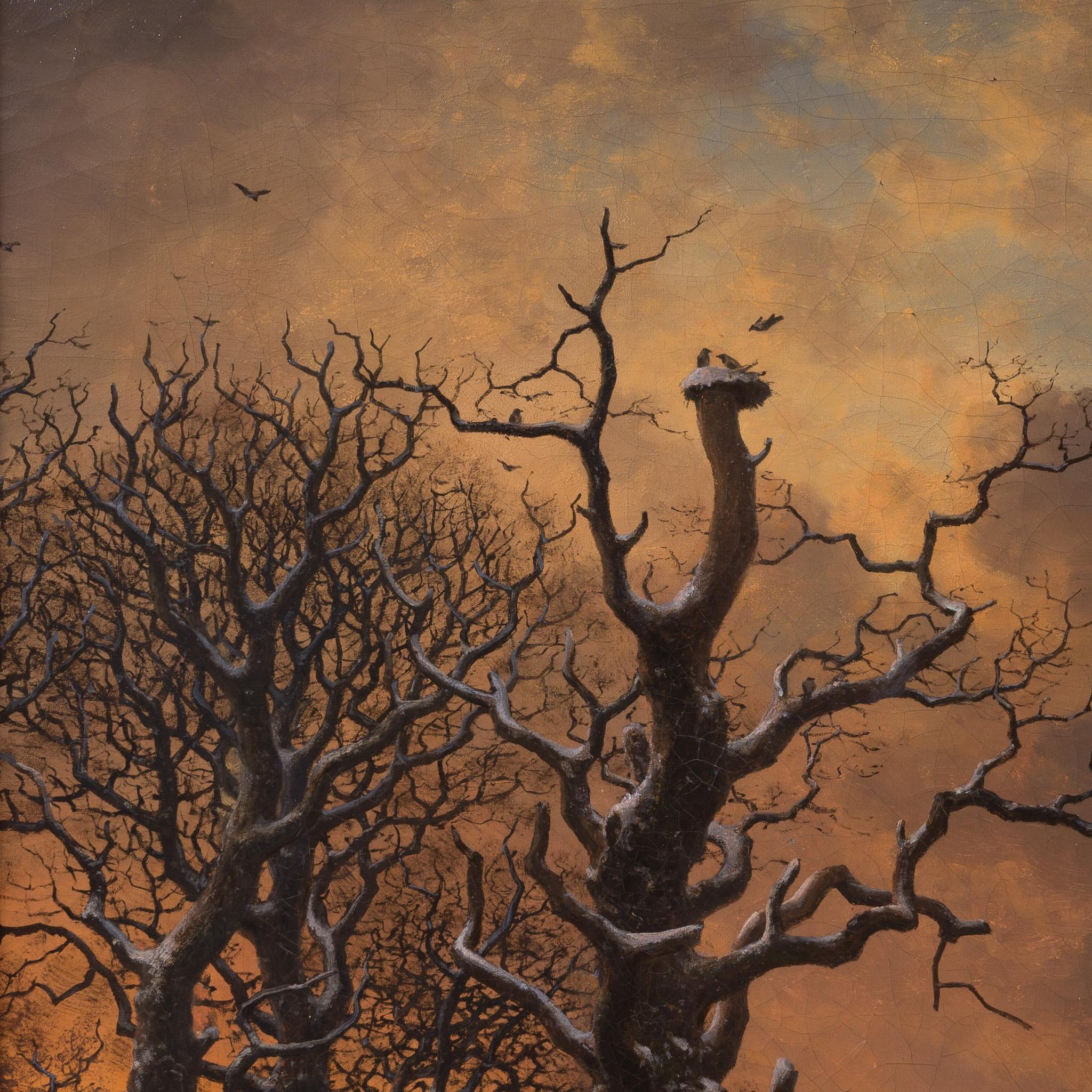 A. Winter Baum mit Krähen in der Abenddämmerung im Angebot 1