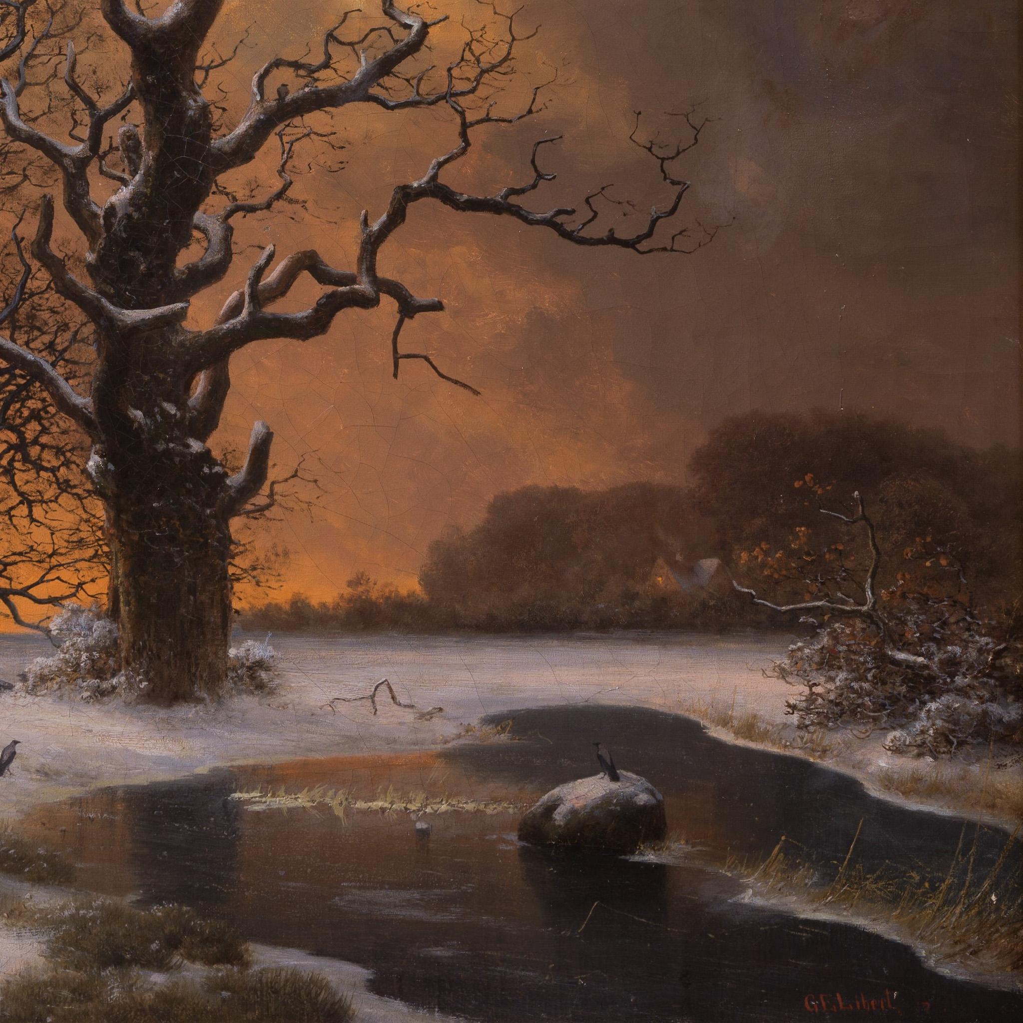 A. Winter Baum mit Krähen in der Abenddämmerung im Angebot 2