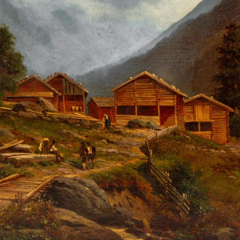 Georg Hermann Engelhardt (1855-1934), Bergdorfszene in den Alpen, Öl auf Leinwand, 1934, signiert und datiert unten rechts, Rahmen aus Goldholz. Leinwand: 27,5