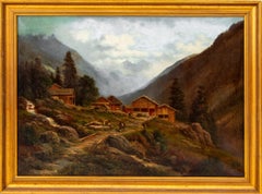 Alpine Mountain Village Oil on Canvas, 1934