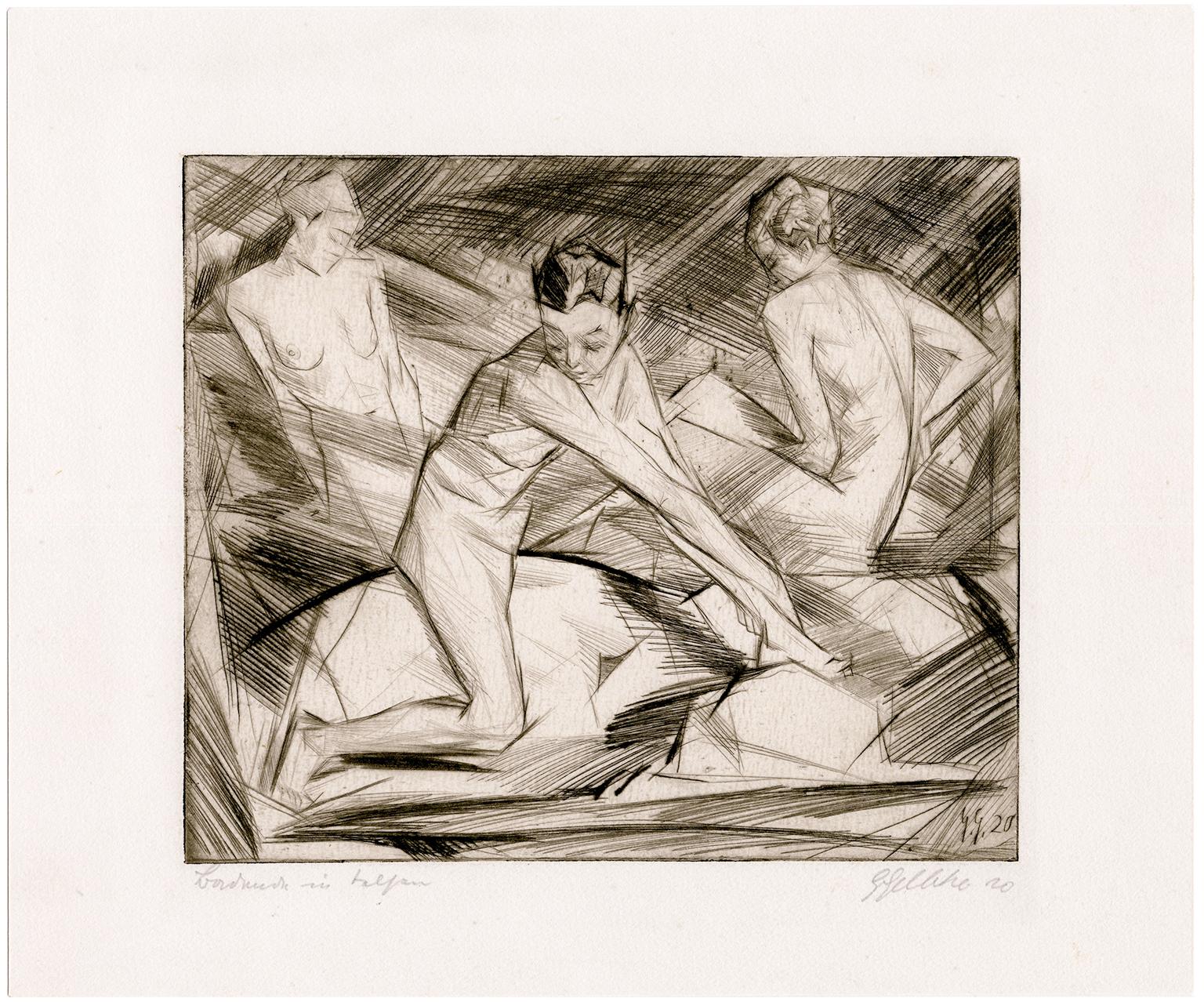 Women Bathing — German Expressionism, Nudes, 1920 - Print by Georg Gelbke