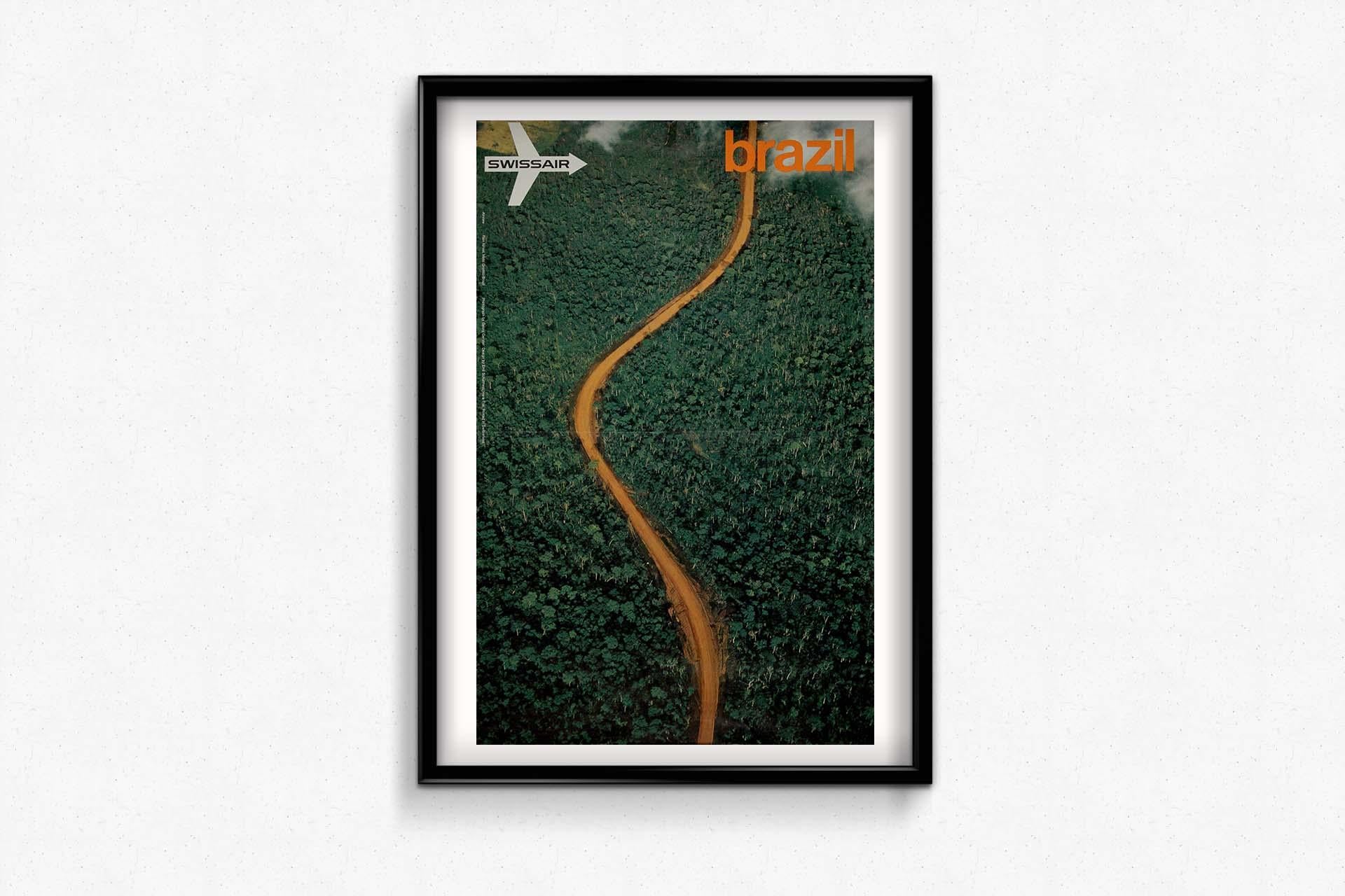 Cartel de viaje original de 1972 a Brasil Swissair compañía aérea nacional de Suiza en venta 2