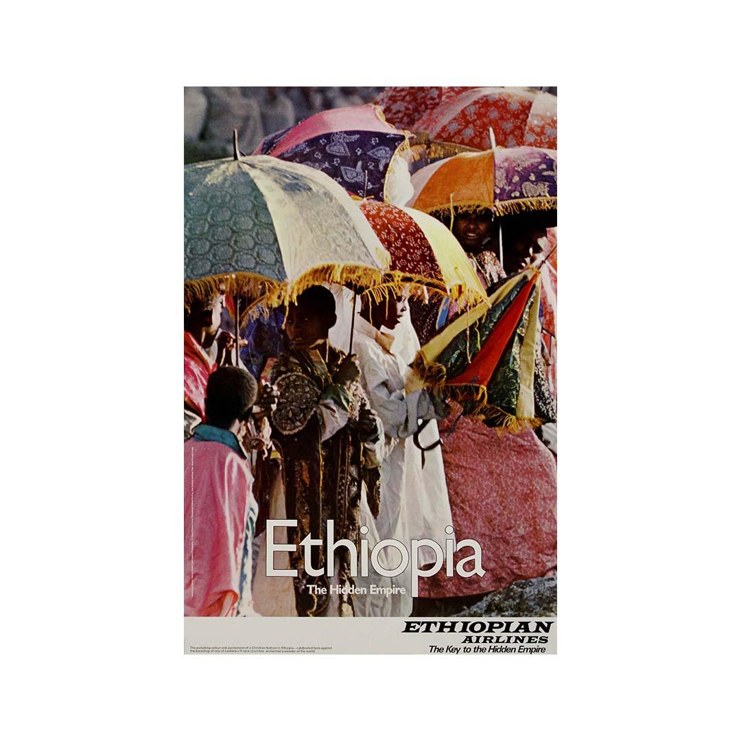 Circa 1970 original travel poster by Georg Gerster for Ethiopian Airlines For Sale 1