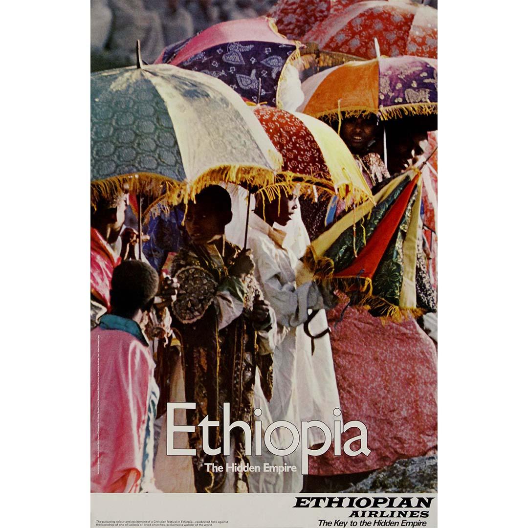Affiche de voyage originale de Georg Gerster pour Ethiopian Airlines datant d'environ 1970