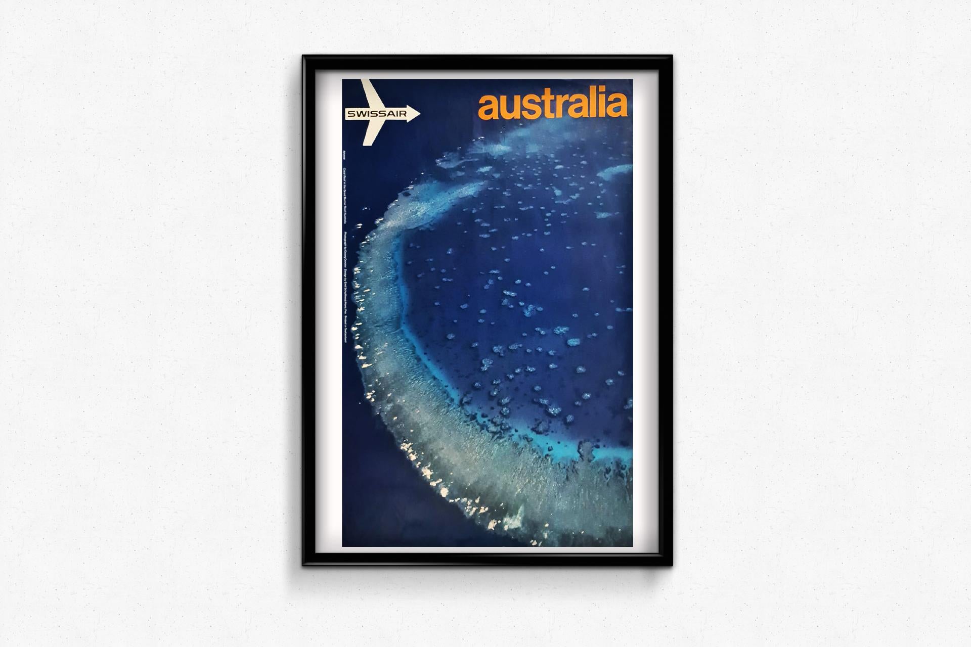 Original poster made by Georg Gerster - Swissair to Australia Coral Reef For Sale 1