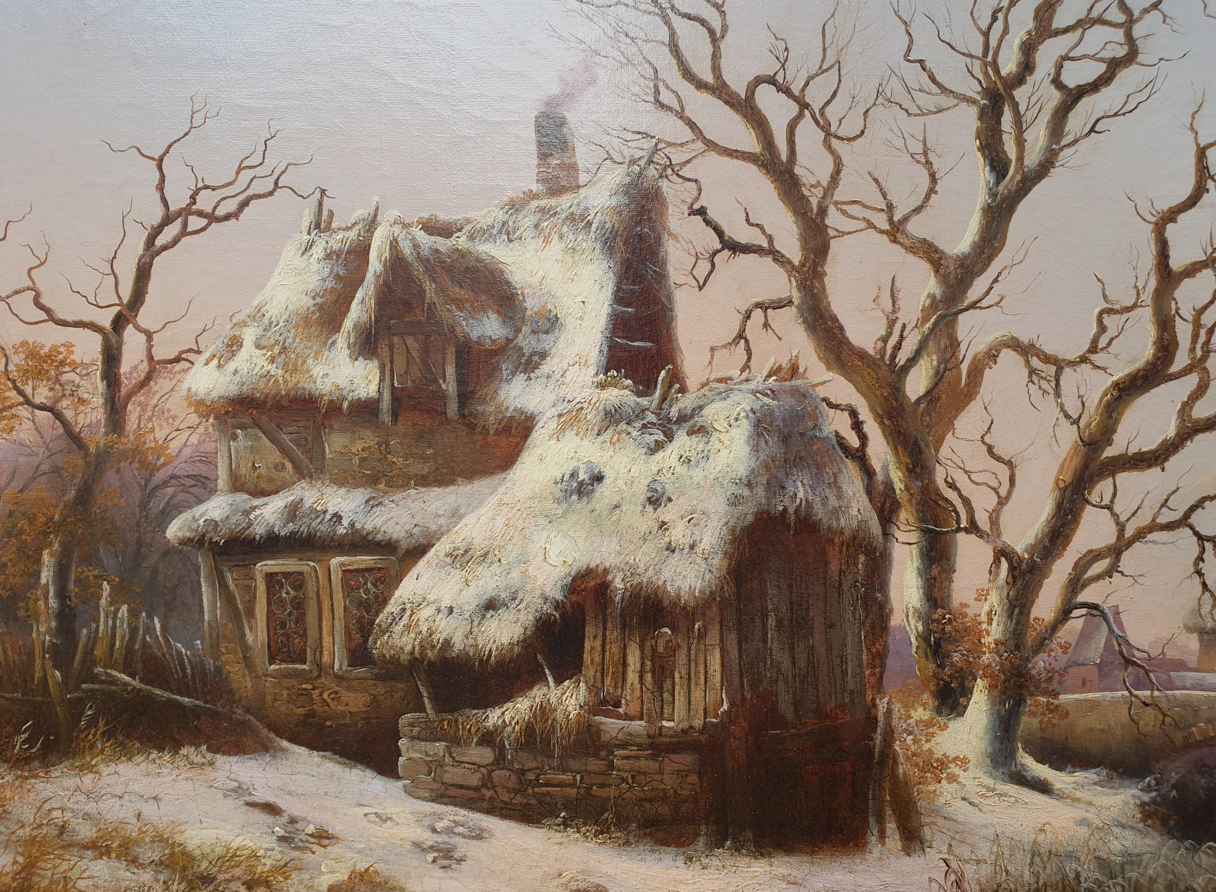 Georg HÖHN peintre romantique allemand paysage neige grand tableau 19ème  en vente 2