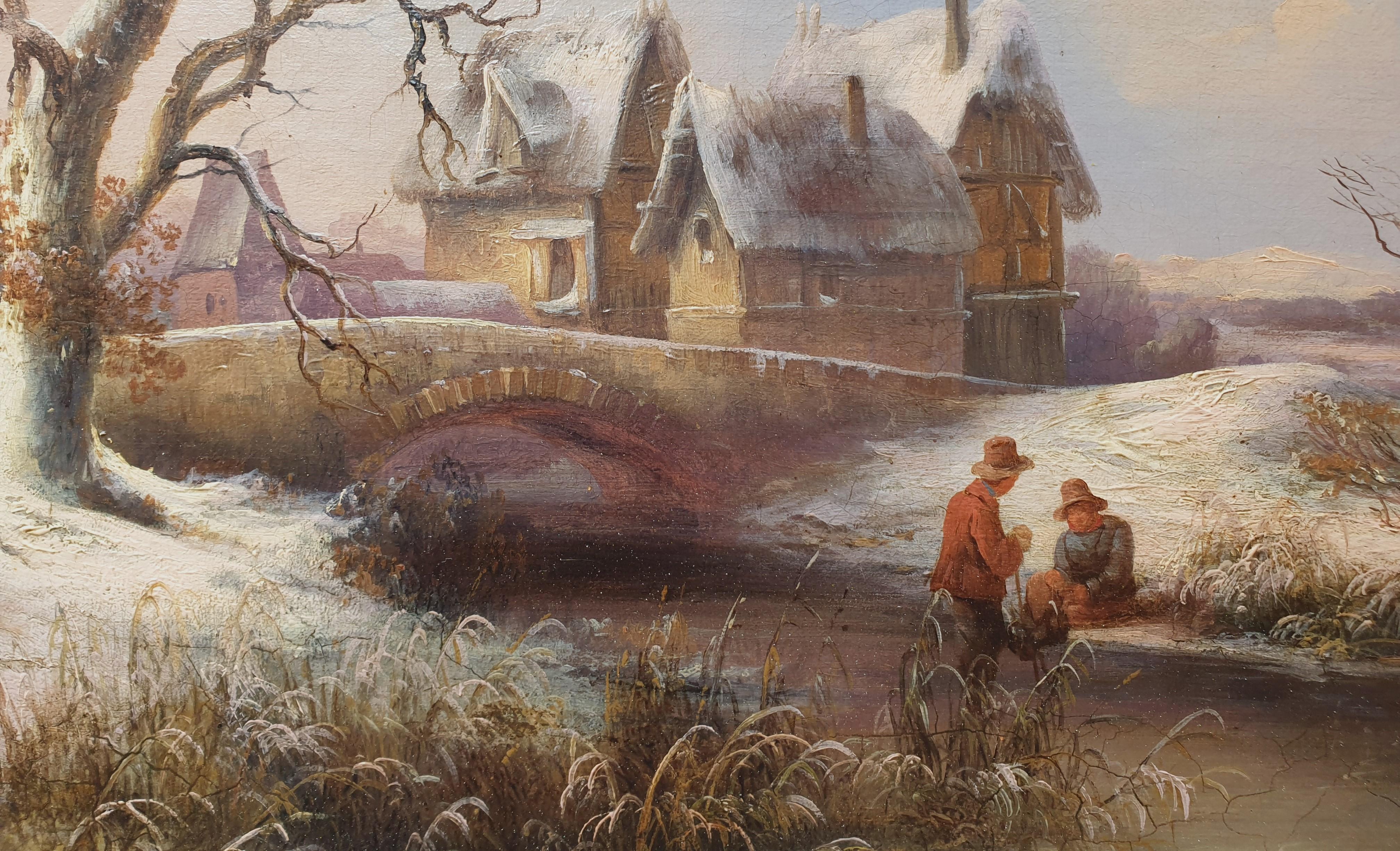 Georg HÖHN peintre romantique allemand paysage neige grand tableau 19ème  en vente 3