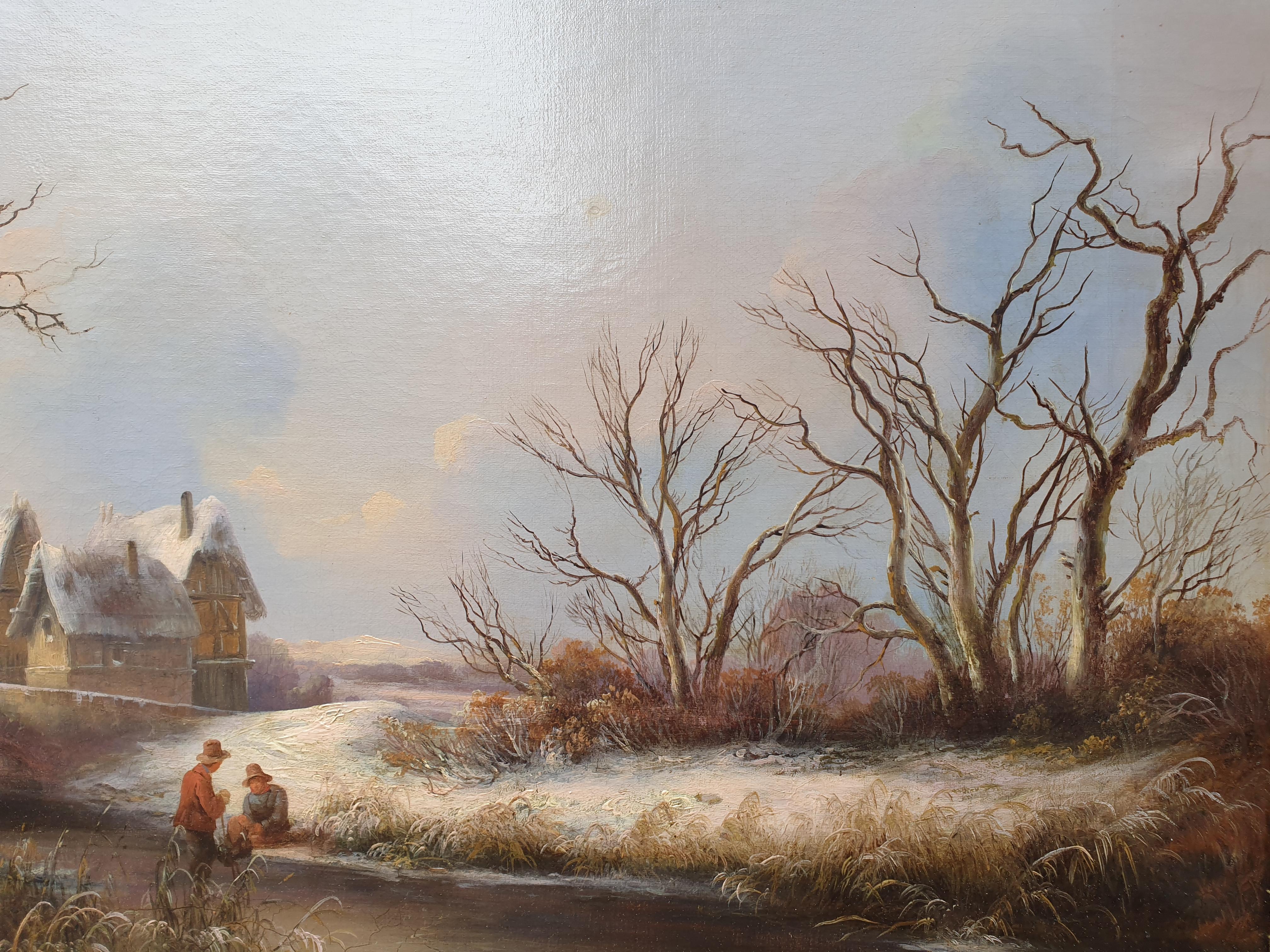 Georg HÖHN peintre romantique allemand paysage neige grand tableau 19ème  en vente 5