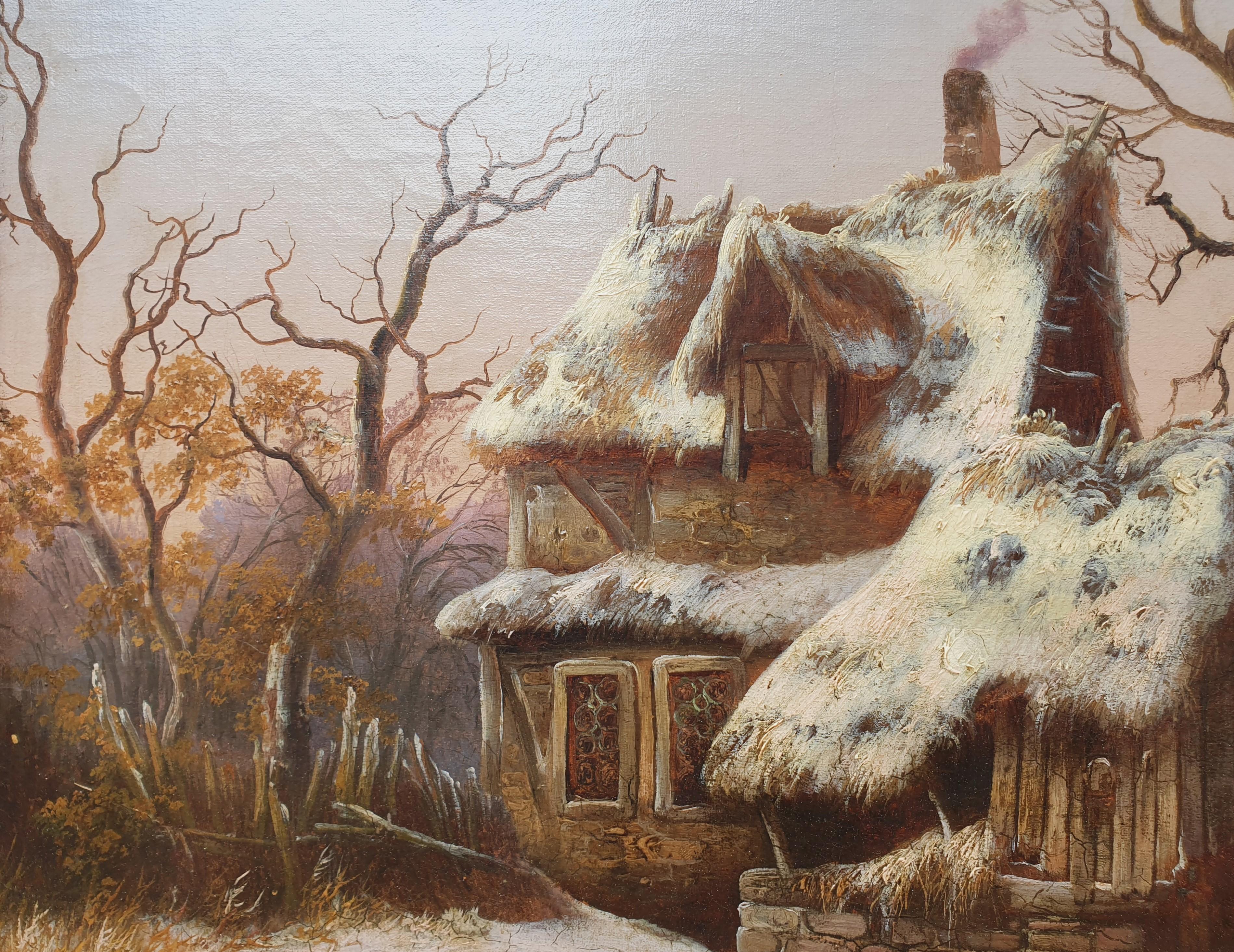 Georg HÖHN peintre romantique allemand paysage neige grand tableau 19ème  en vente 6