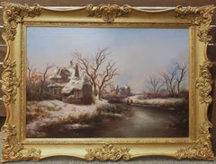 Georg HÖHN german romantic painter landscape snow large painting 19th 