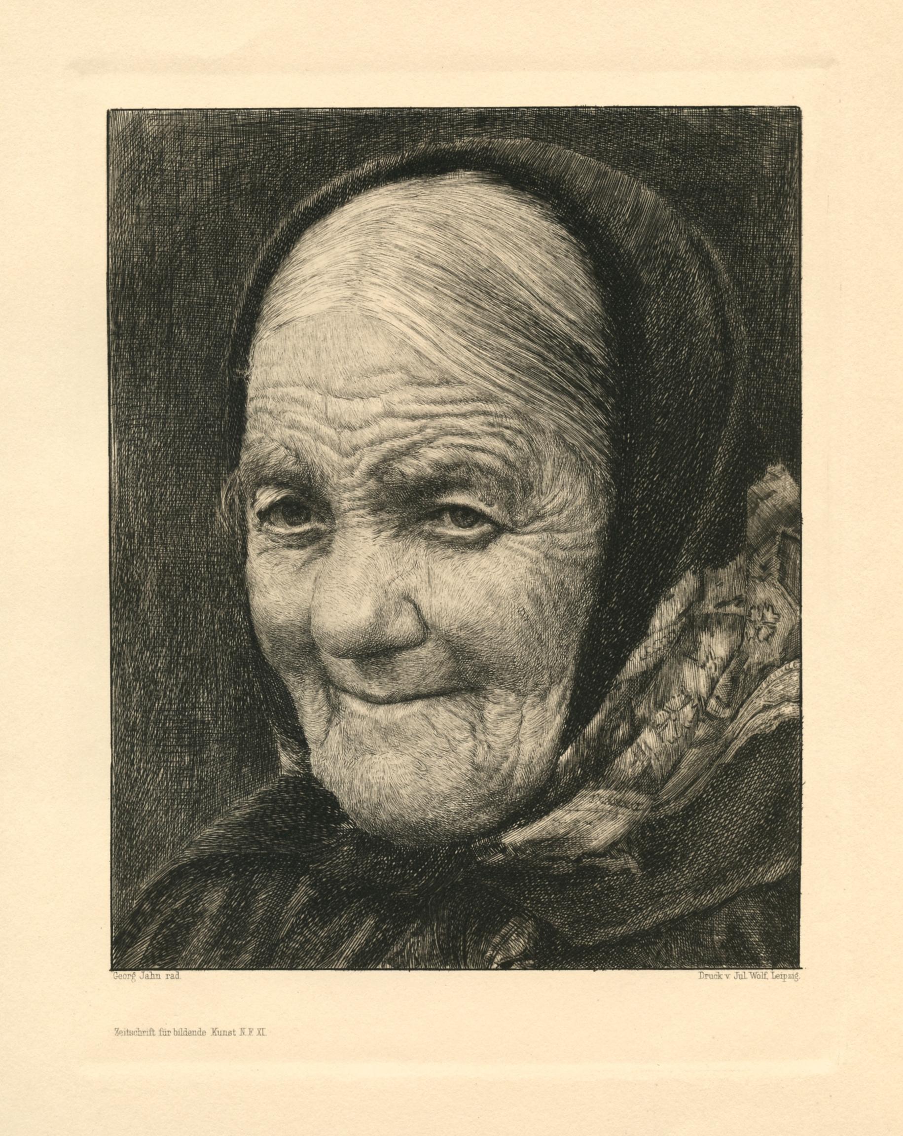 "Alte Frau" original etching - Print by Georg Jahn
