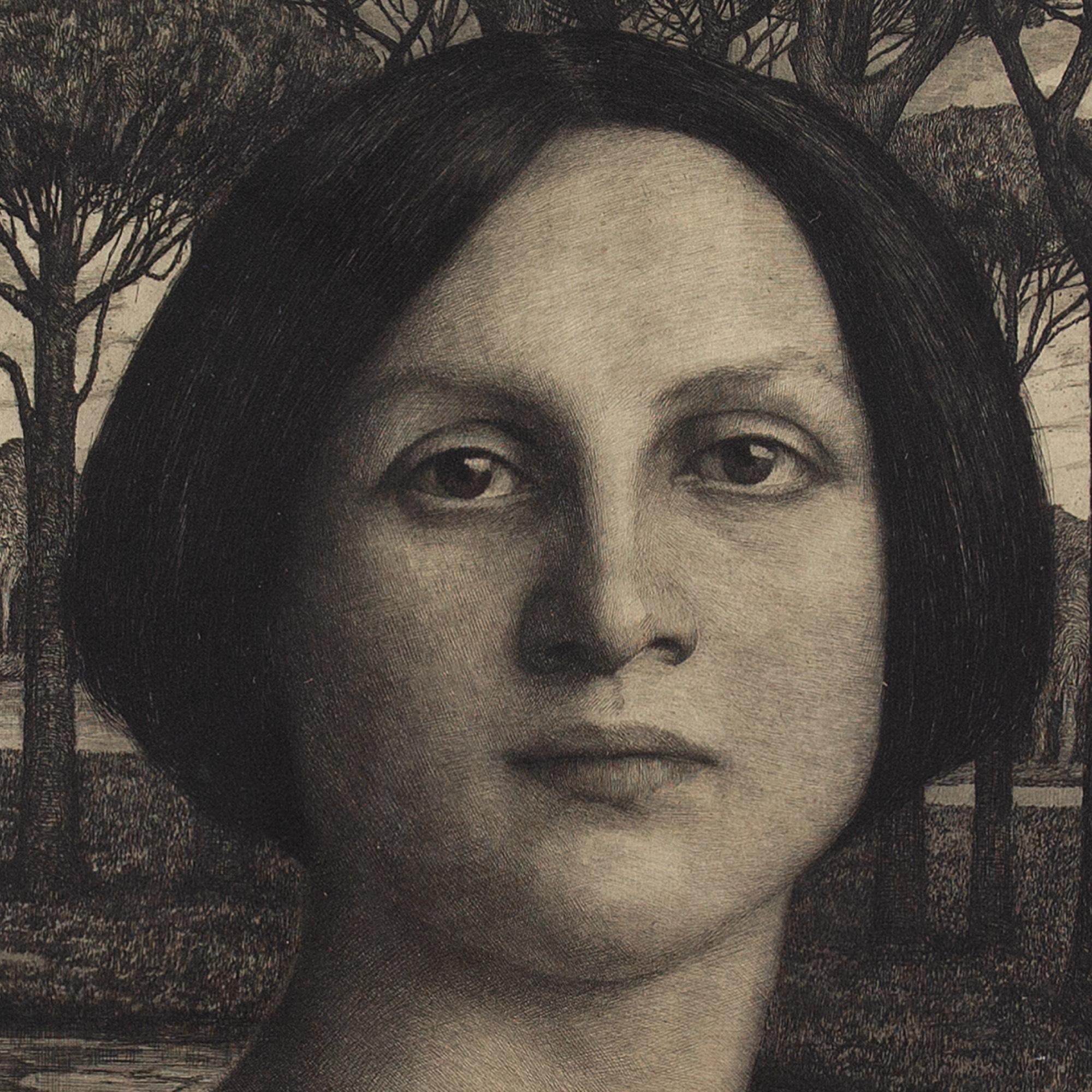 Georg Jahn, Portrait Of A Woman In A Mystical Garden, Etching 4