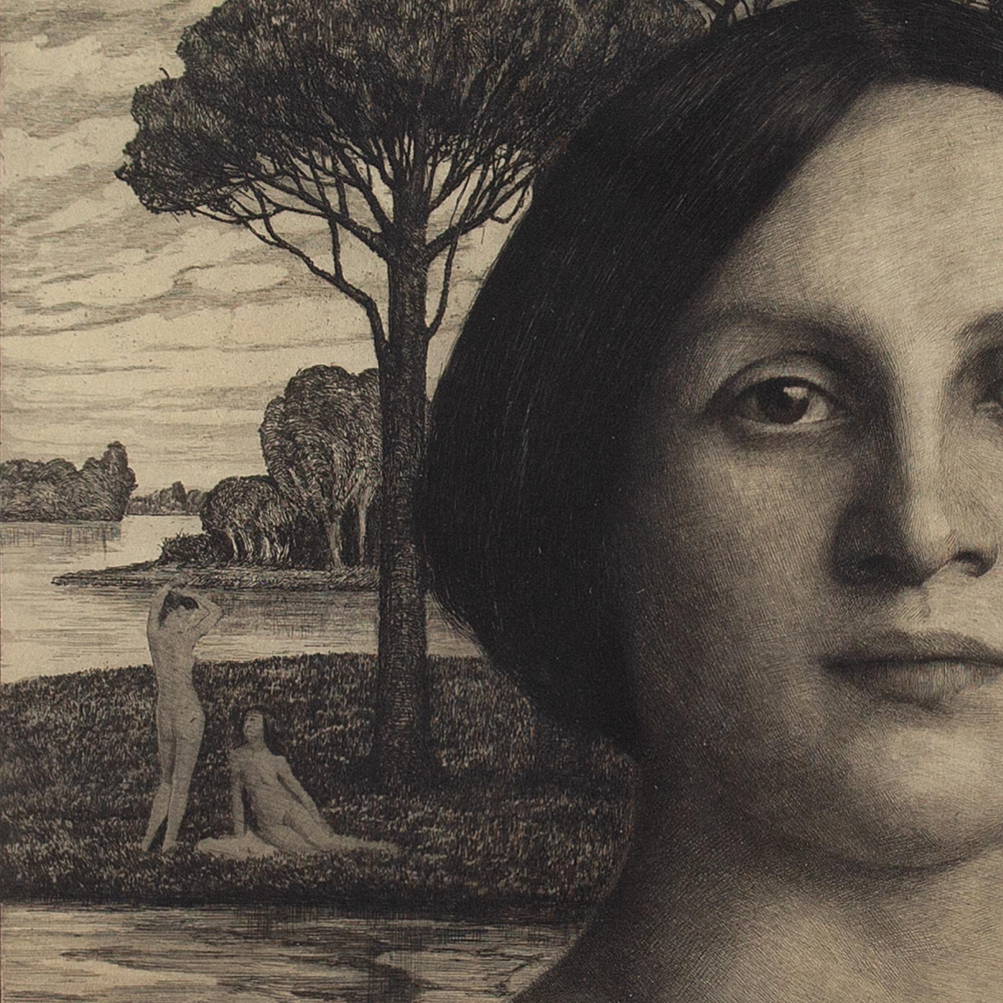 Georg Jahn, Portrait Of A Woman In A Mystical Garden, Etching 5