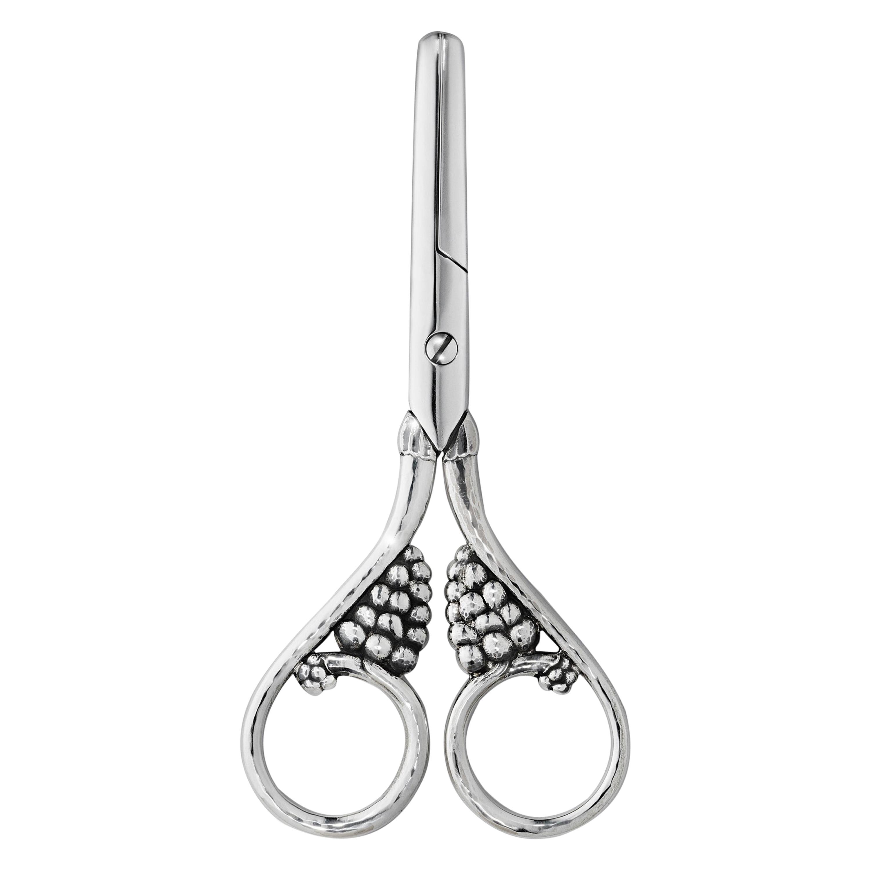 Georg Jensen 139B Handcrafted Sterling Silver Grape Scissors with Steel Blade For Sale