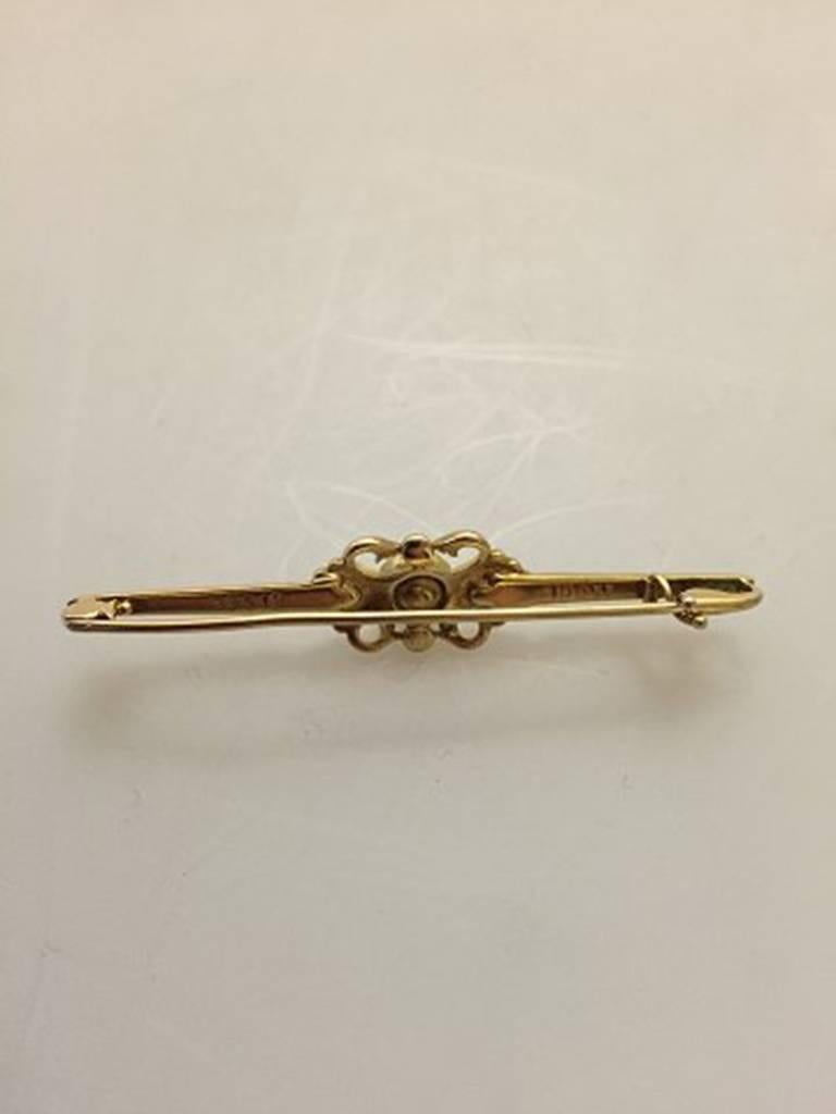 Art Nouveau Georg Jensen 14 Karat Gold Brooch with Pearl #110 For Sale