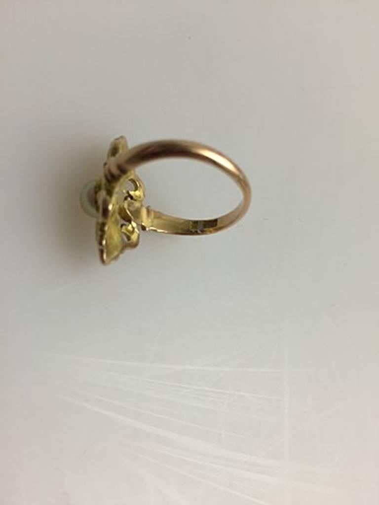 Art Nouveau Georg Jensen 14 Karat Gold Ring with Pearl No 106