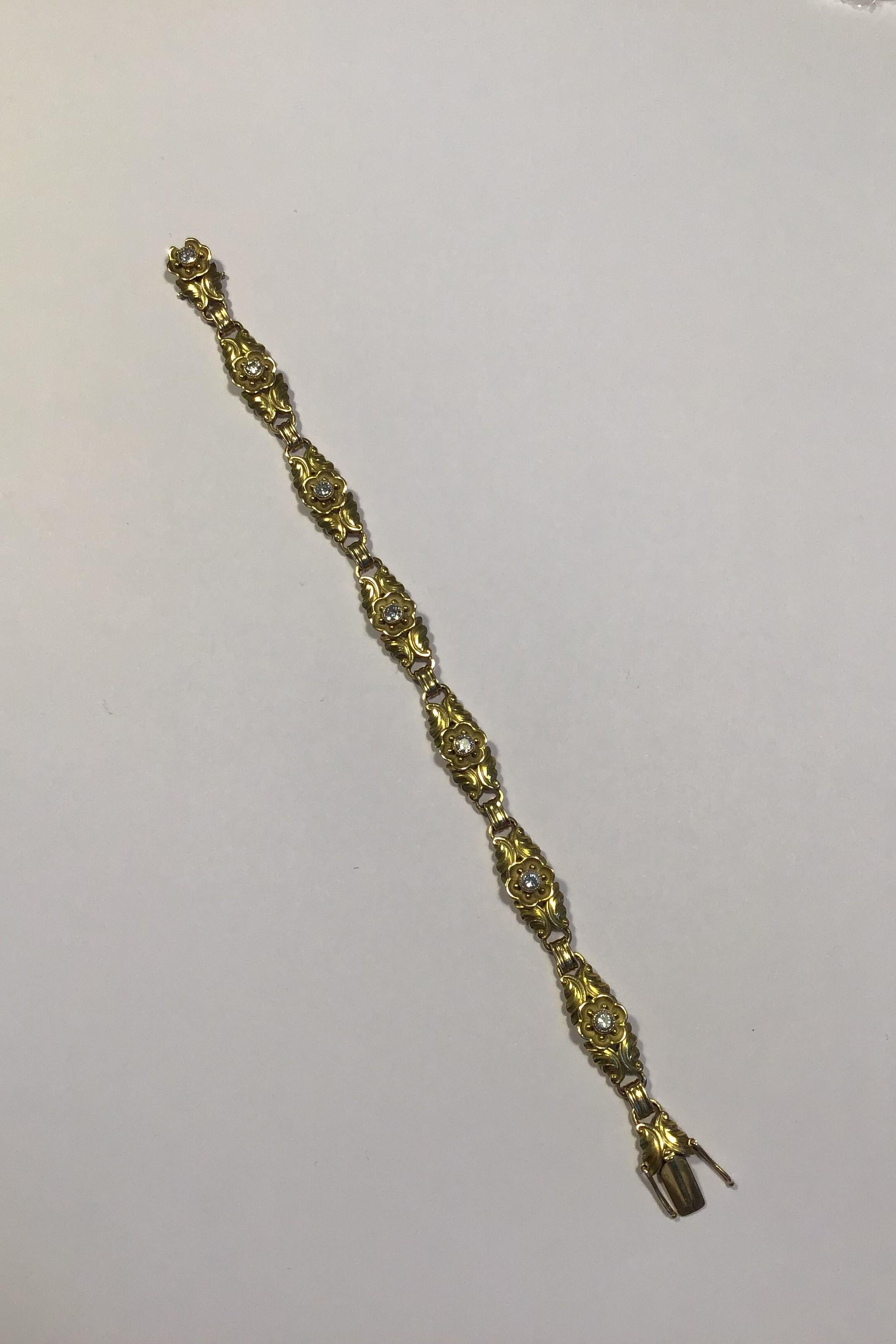 Georg Jensen 14K Gold Segmented Bracelet with Brilliants No 251. Manufactured 1930-1945 L 18.5 cm/6.49