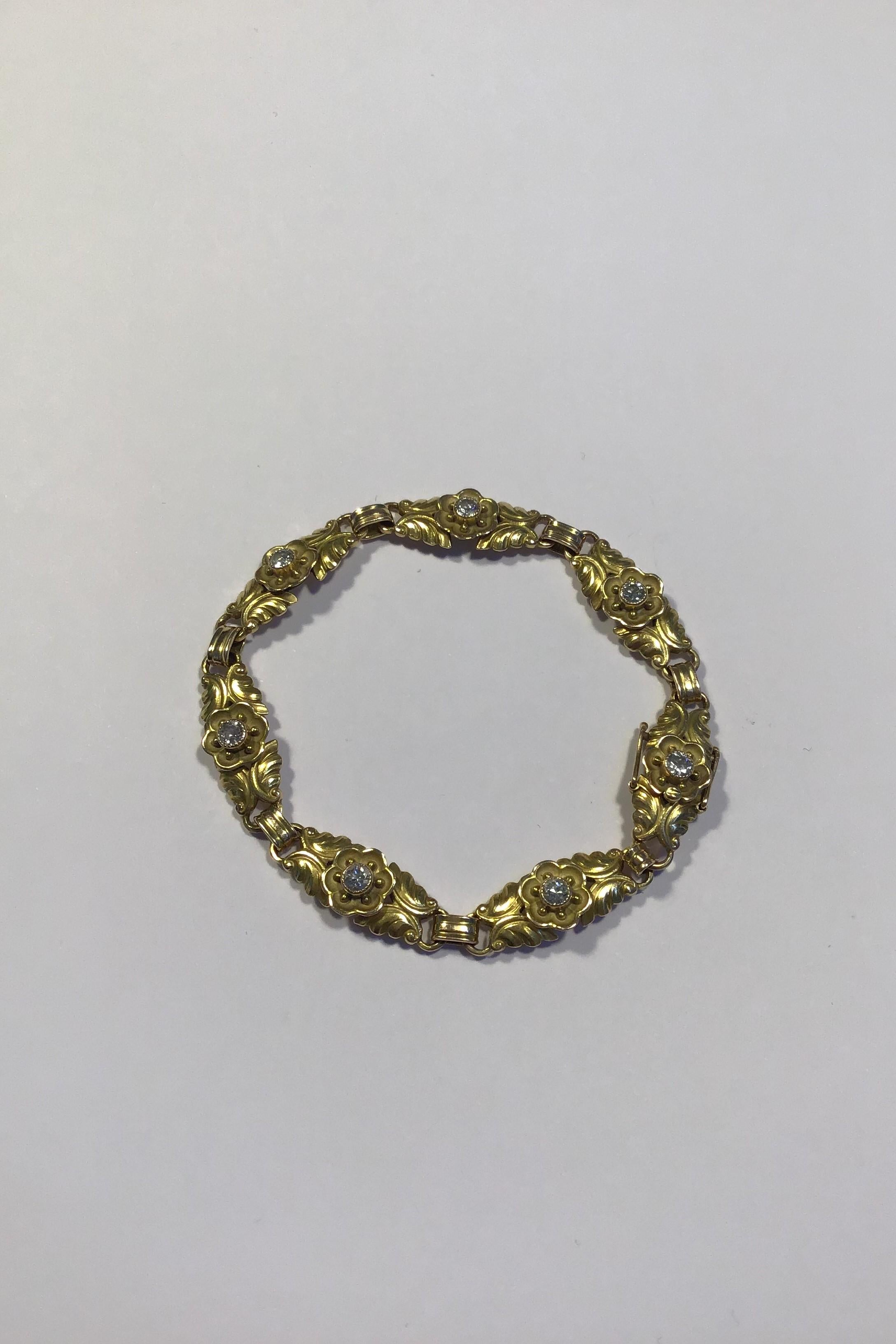 Art Nouveau Georg Jensen 14 Karat Gold Segmented Bracelet with Brilliants No 251
