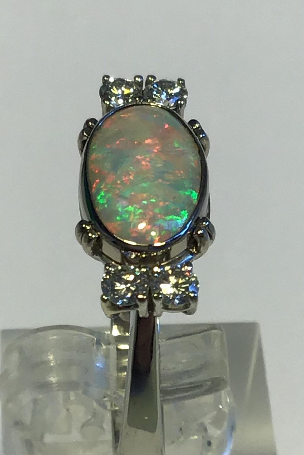 Modern Georg Jensen 18 Carat Gold Ring Opal and Brilliant For Sale